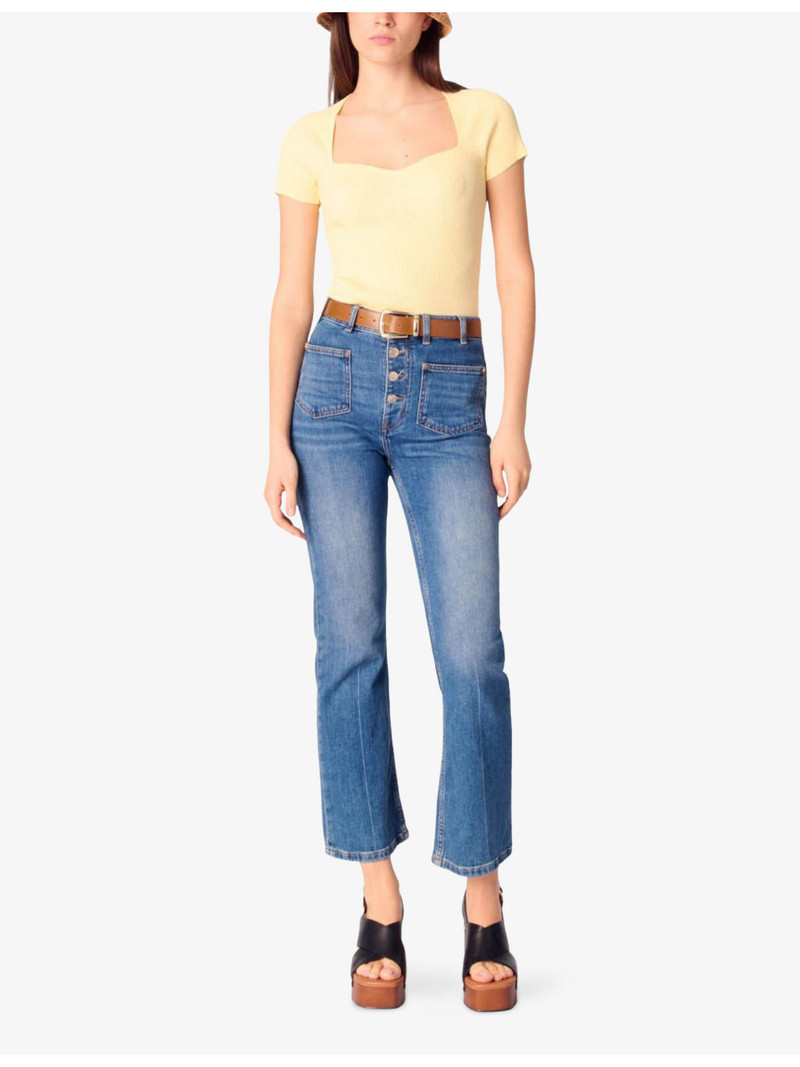 maje Sweetheart-neck short-sleeve stretch-knit jumper outlook