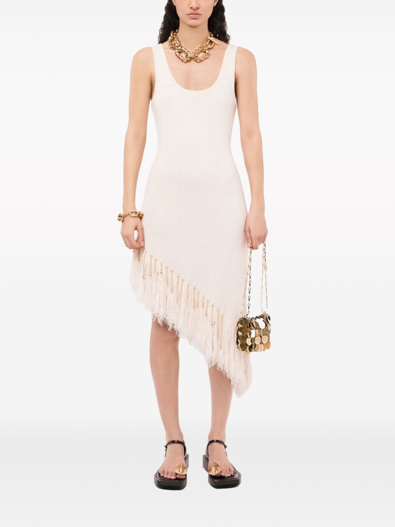 rabanne asymmetric fringed linen midi dress outlook