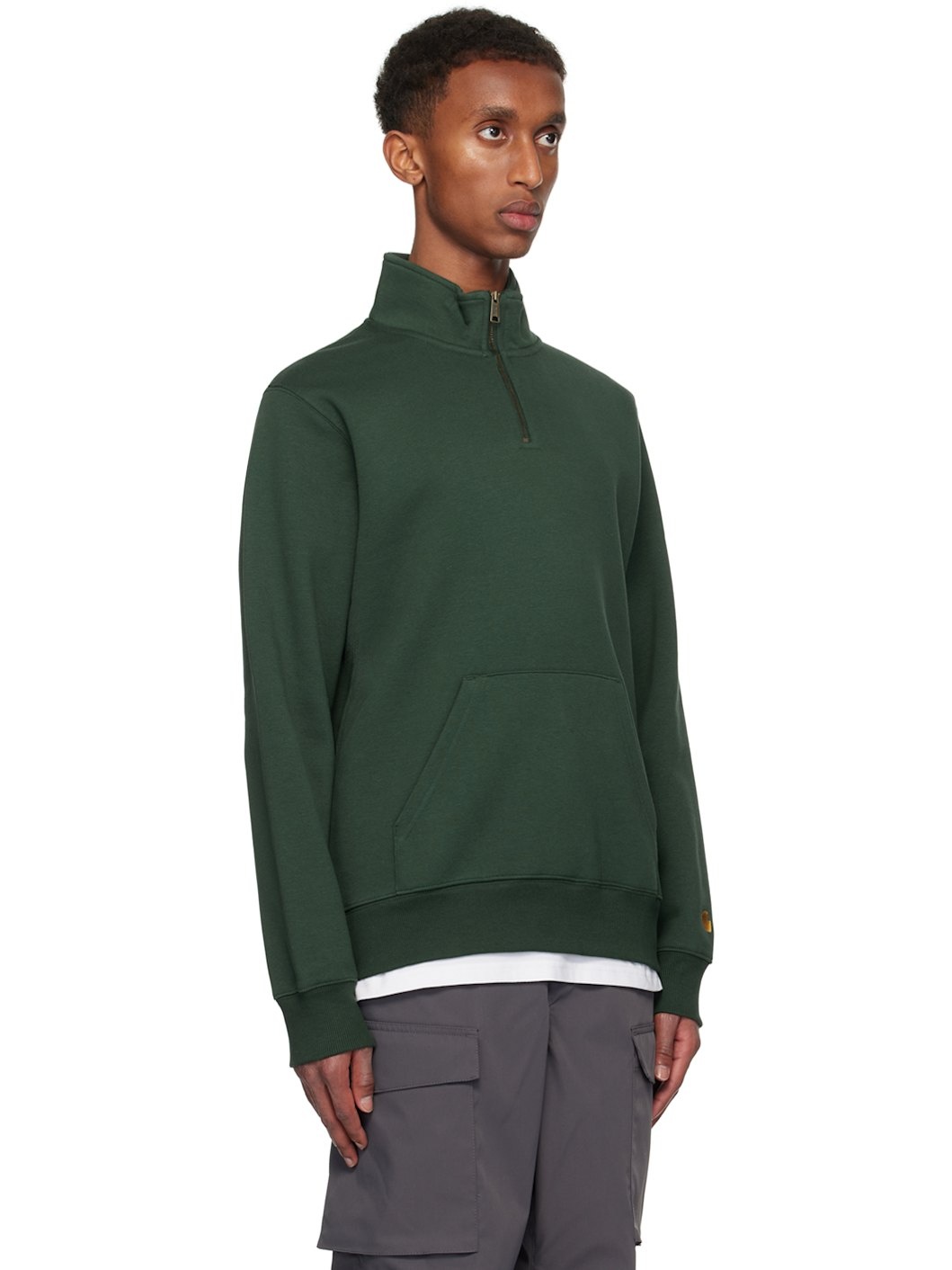 Green Chase Neck Zip Sweatshirt - 2
