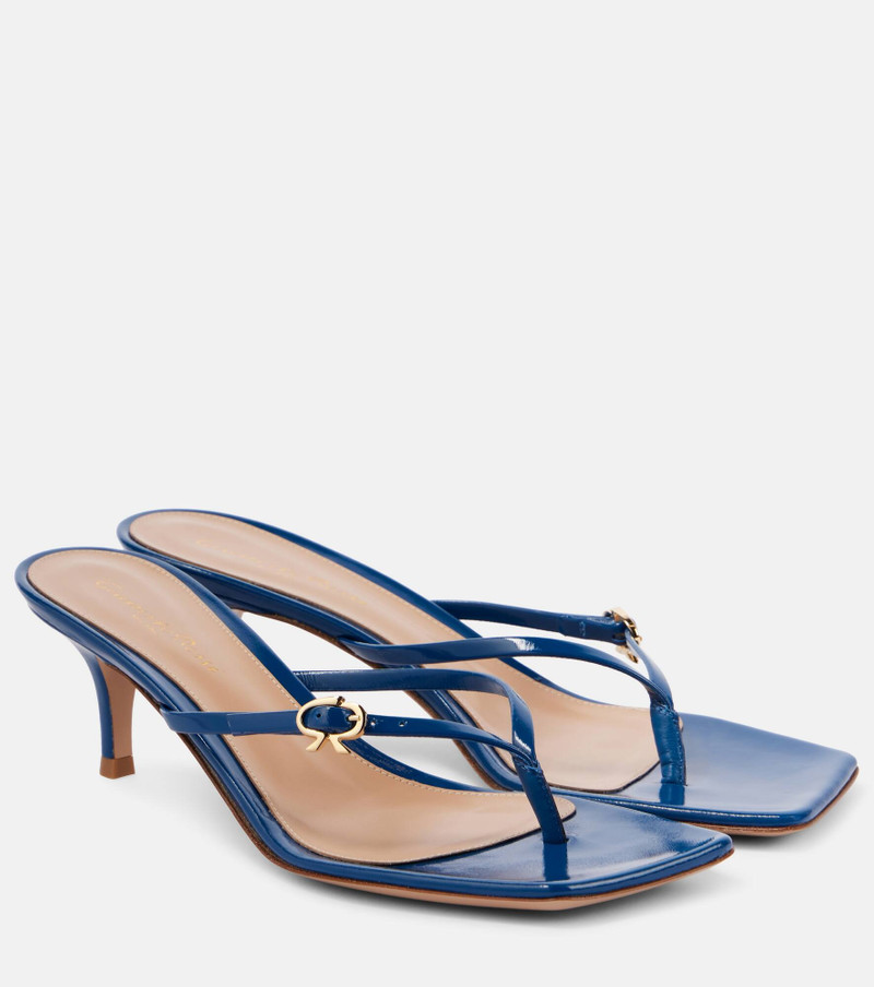 Ribbon patent leather thong sandals 1