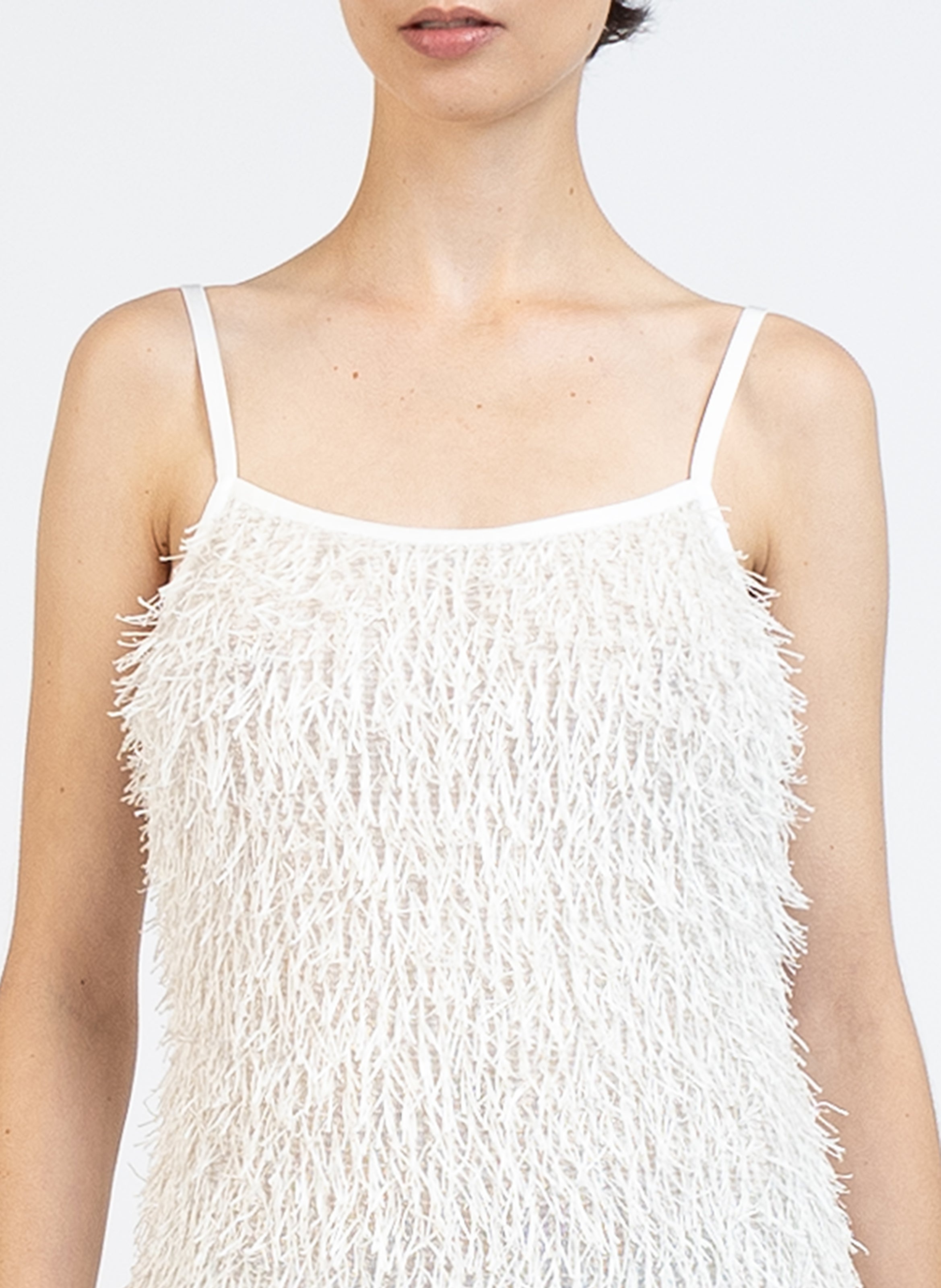 Fluffy Sleeveless Dress/White - 2