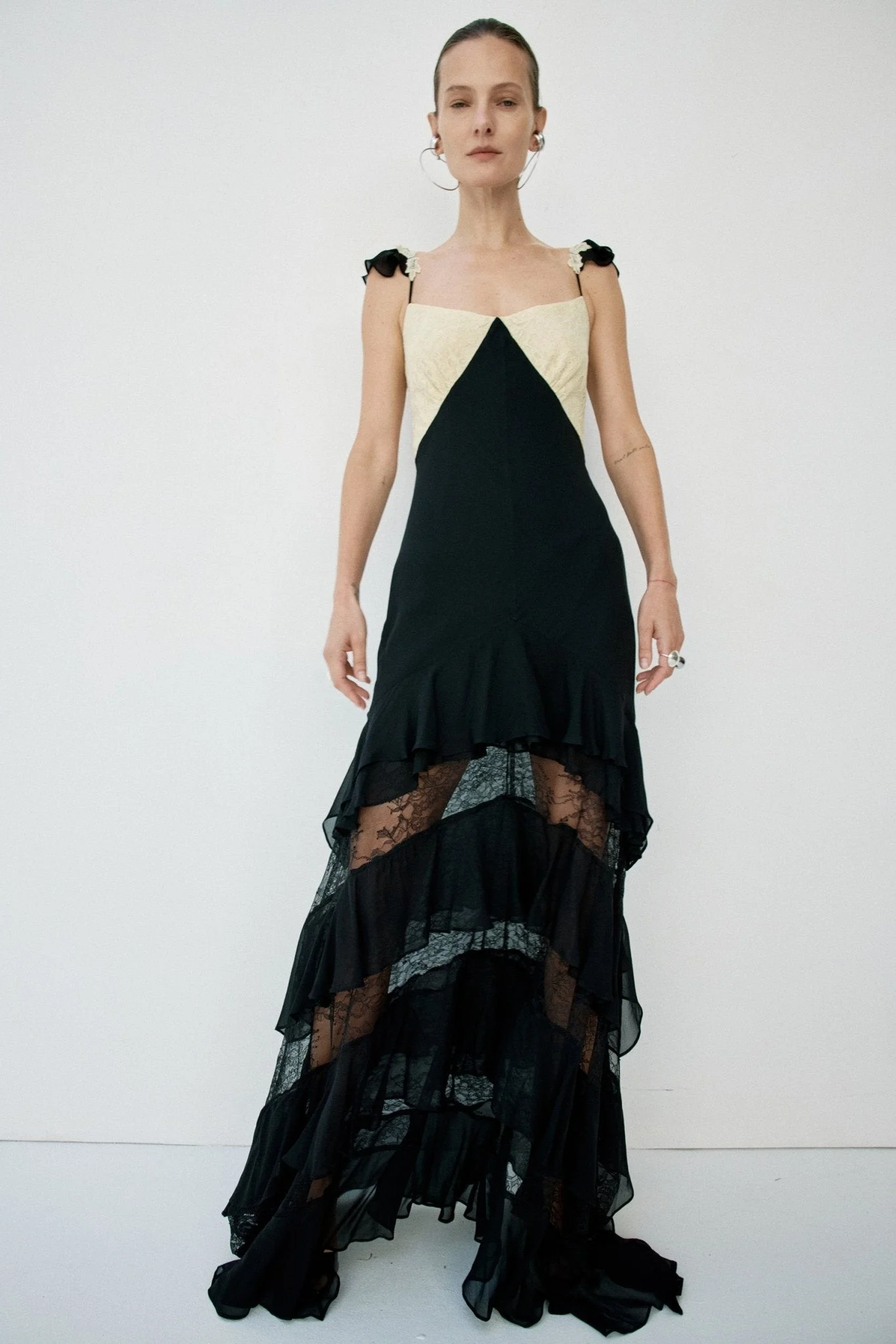 AURALITE MAXI DRESS IN BLACK AND SOFT YELLOW - 1