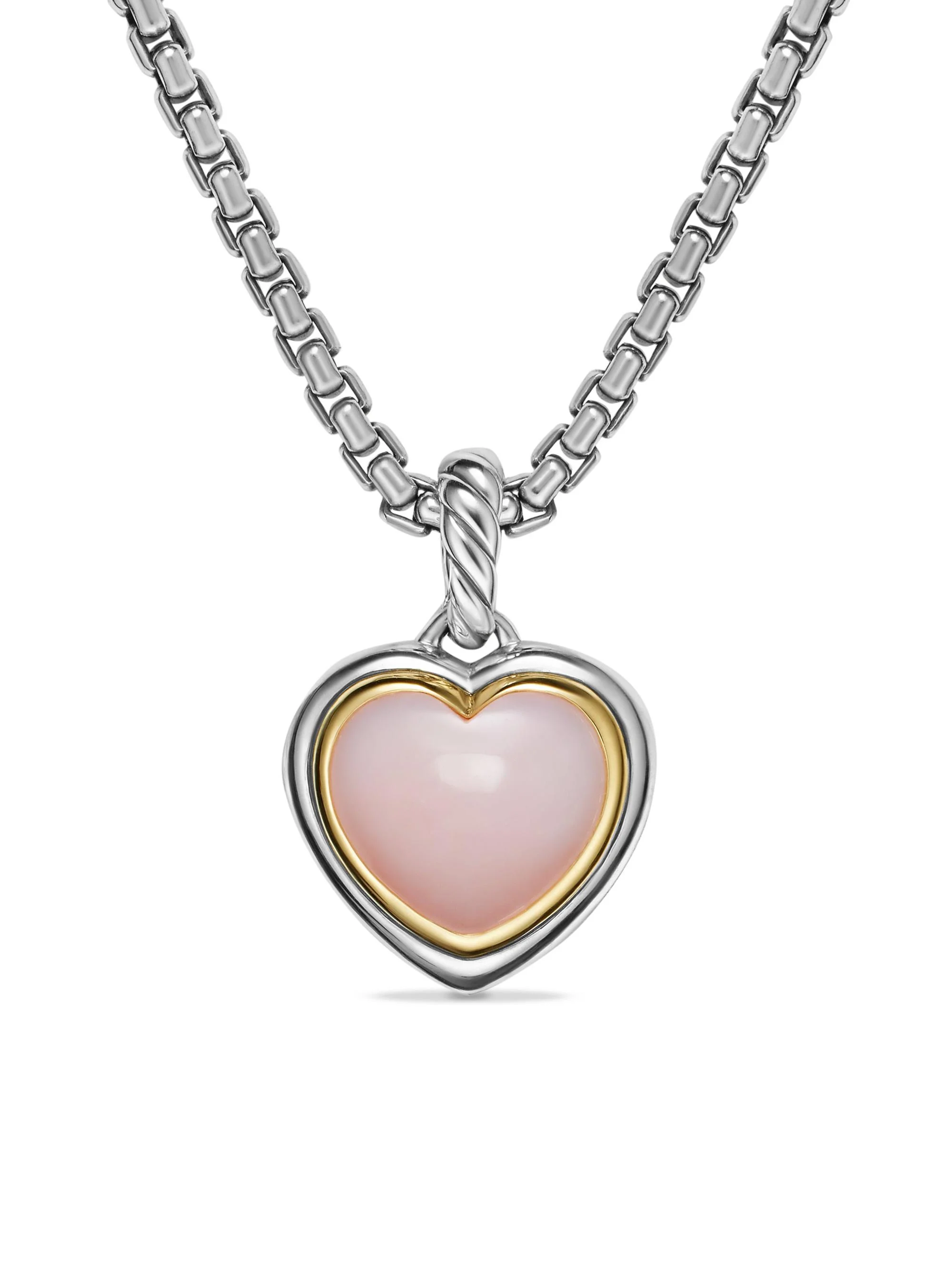 Women's Heart Amulet in Sterling Silver and 18K Yellow Gold with Pink Opal, 17MM - Pink Opal - 1