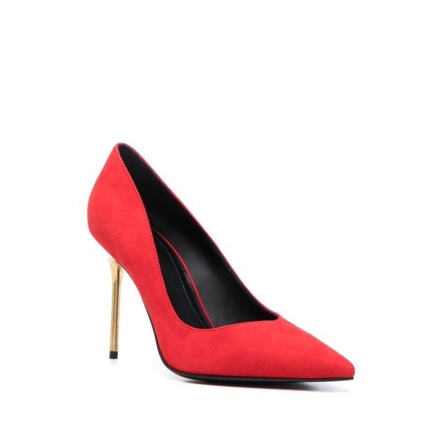 Ruby red decollete with gold stiletto heel - 2