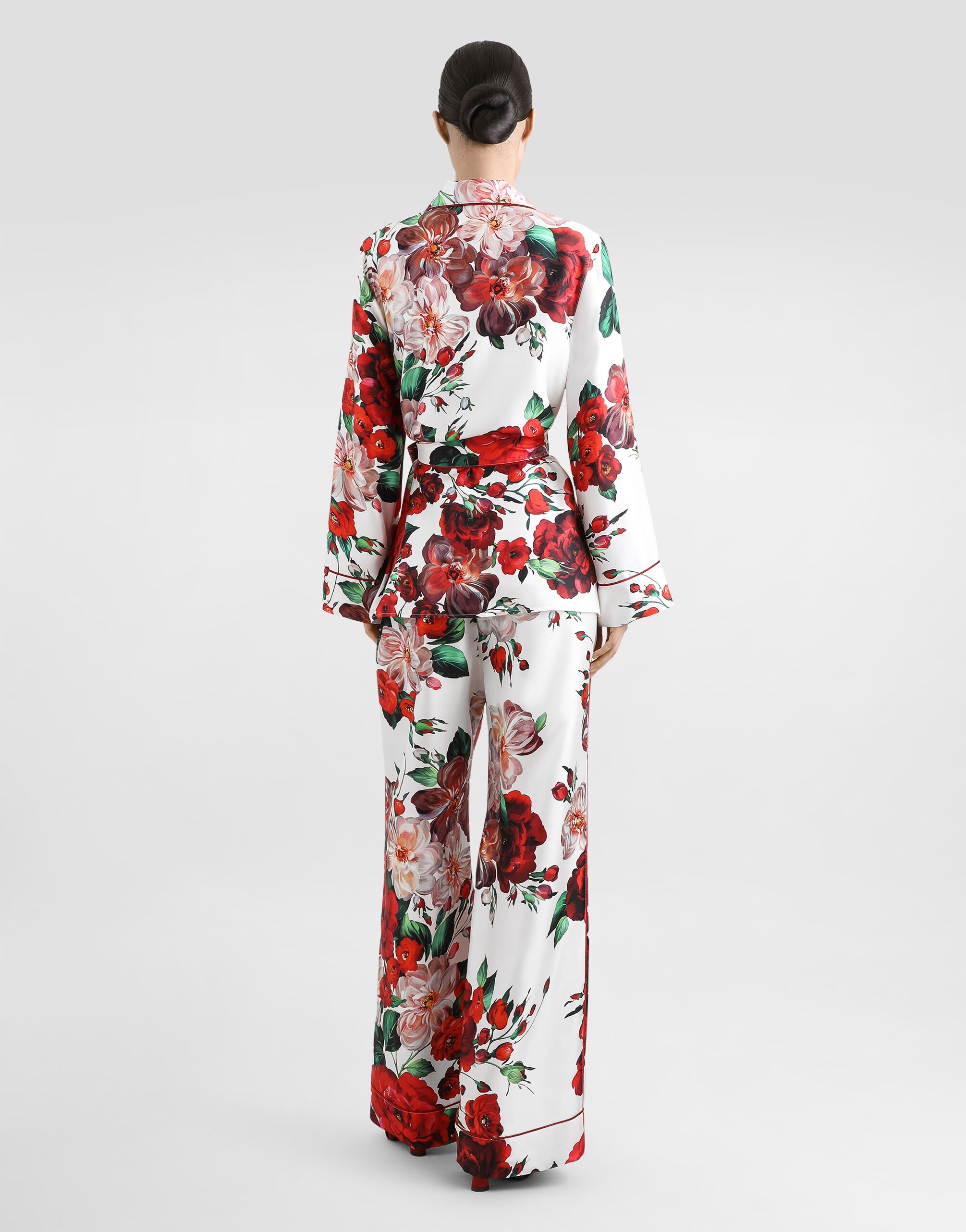 Satin pajama pants with rose print - 3