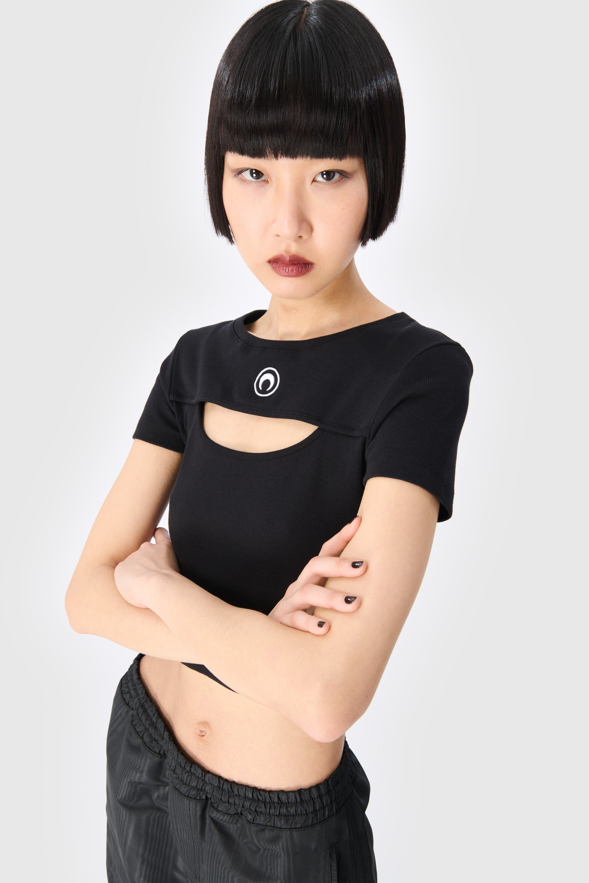 Moon Logo Ribbed Jersey Cut-Out T-Shirt - 2