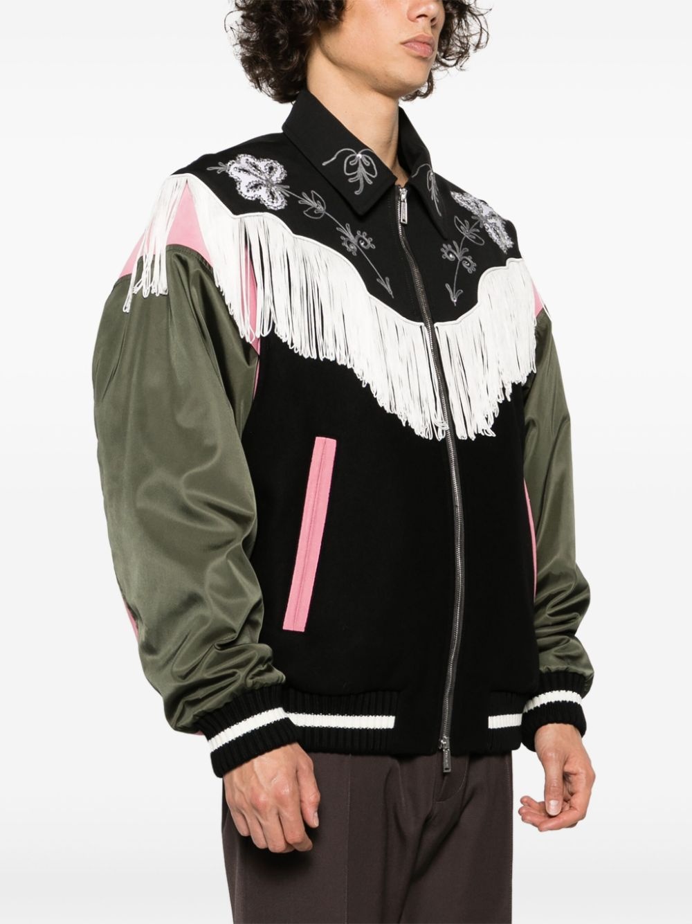 frayed-trim bomber jacket - 3