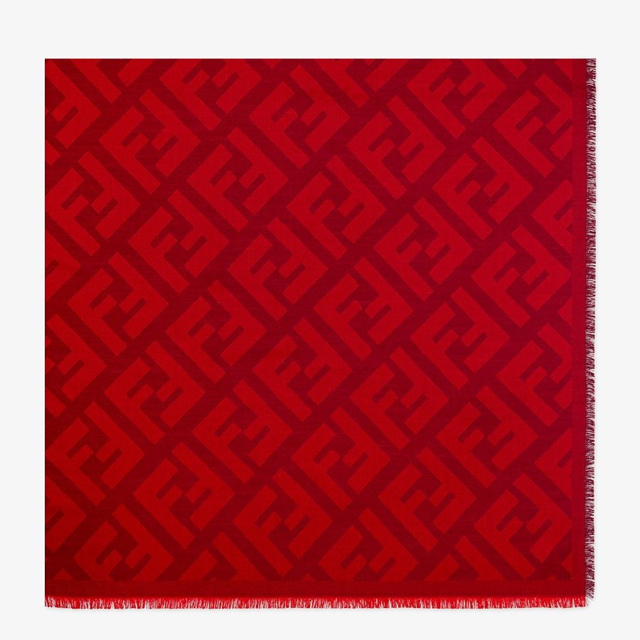 Red wool and cashmere shawl - 1