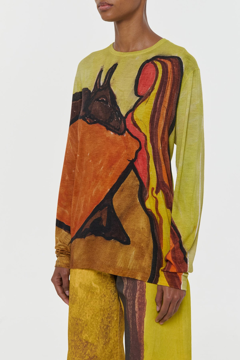 Isaro Long Sleeve T-shirt in Earth Multi Printed Cashmere Jersey 3