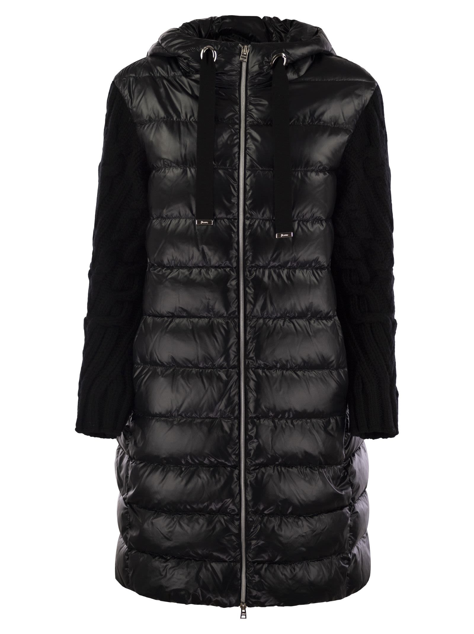 Herno Women Long Down Jacket With Wool Sleeves - 1