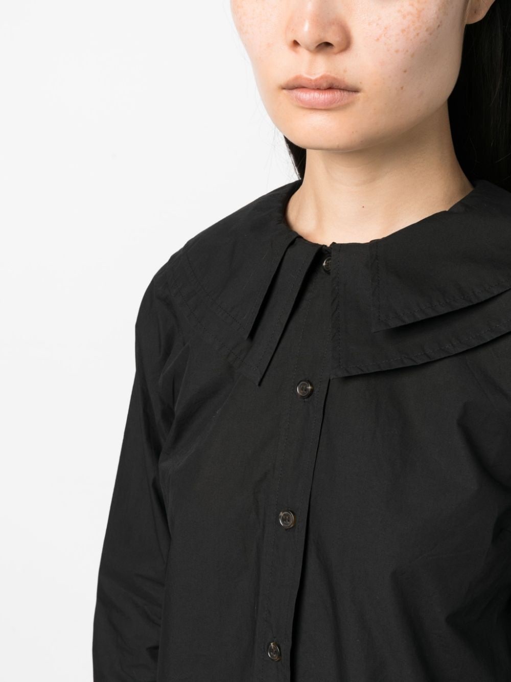 layered bib-collar cotton shirt - 5