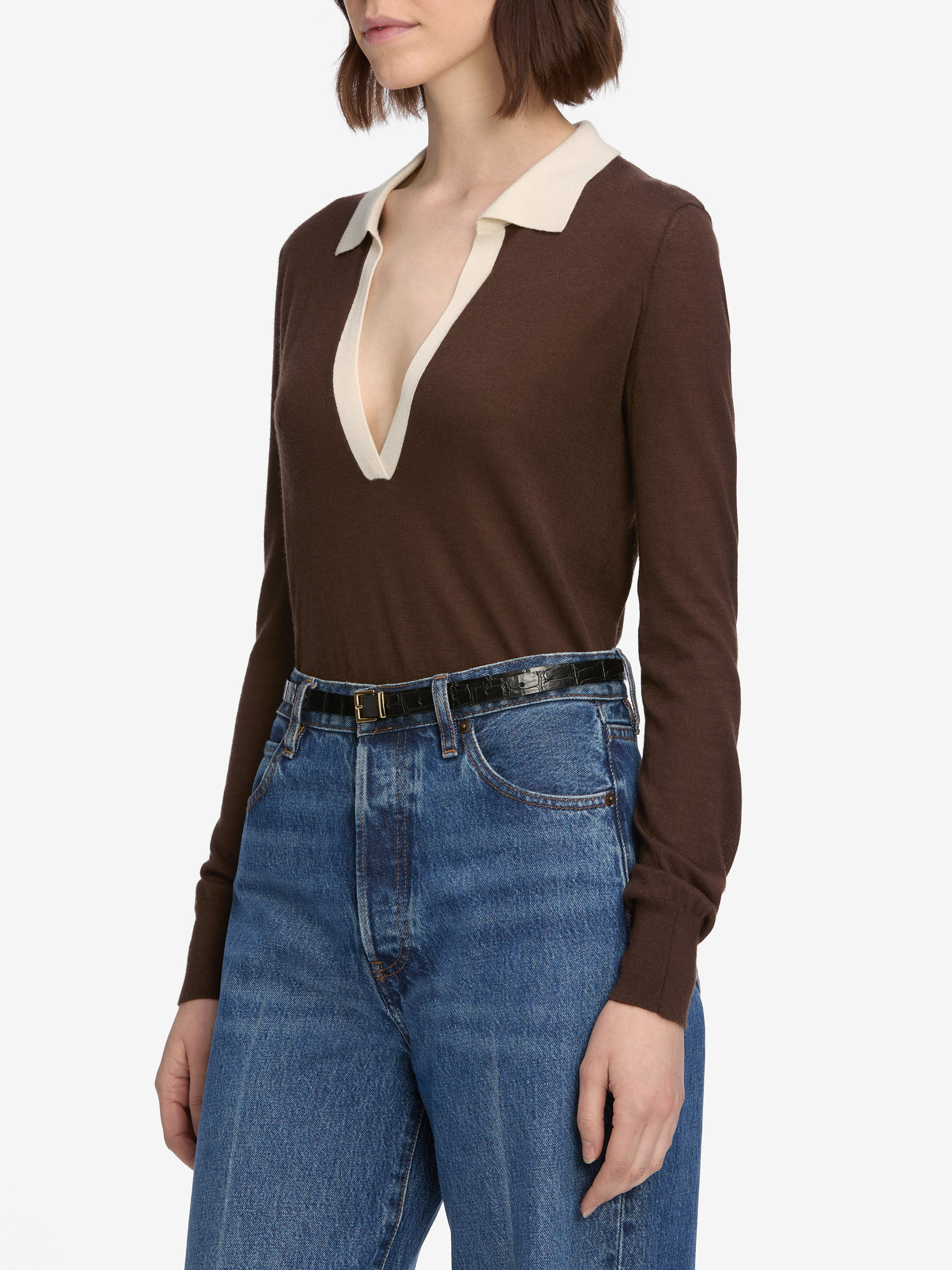 The Two Tone Polo in Coffee Multi - 5