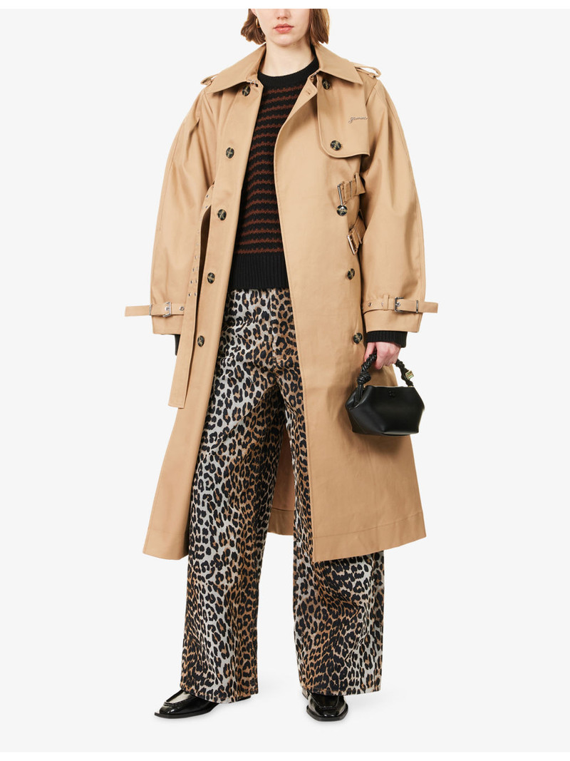 GANNI Double-Belted Midi Cotton Trench Coat outlook