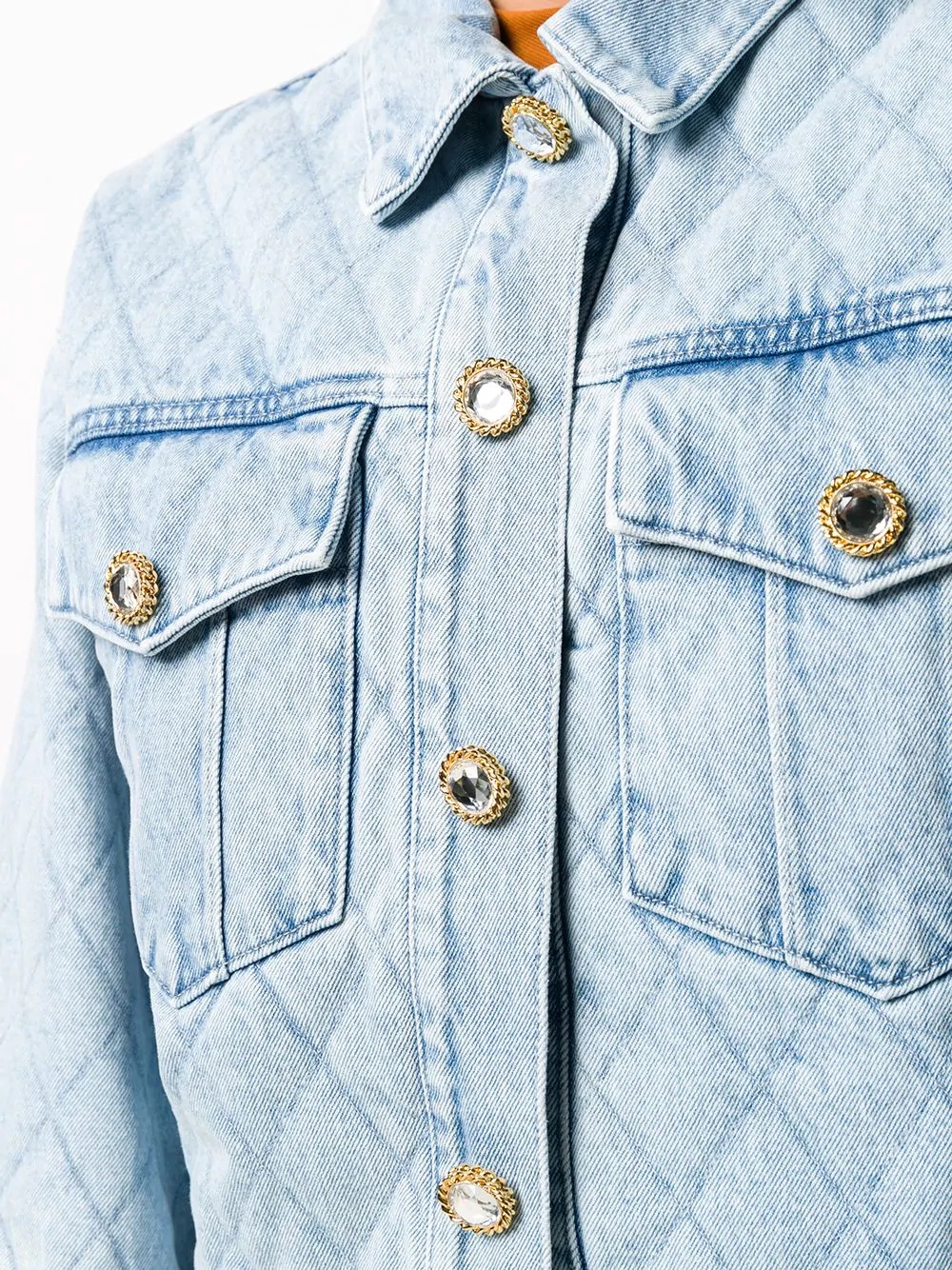 crystal-embellished quilted denim jacket - 5