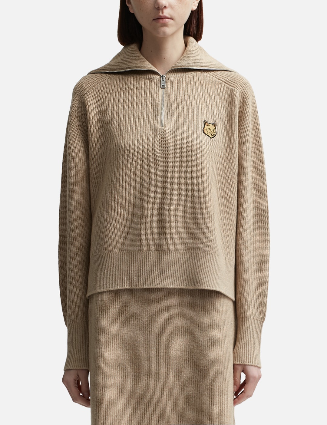 Maison Kitsuné BOLD FOX HEAD PATCH HALF ZIP RIBBED JUMPER | REVERSIBLE