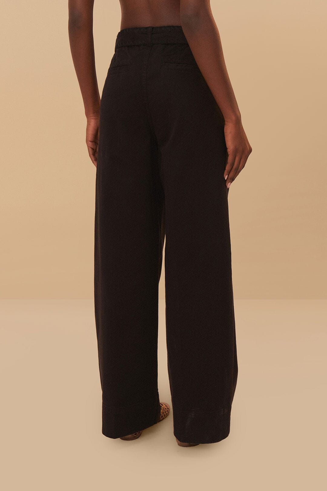 Black Twill Belted Wide Pants - 4