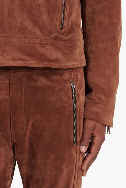 Balmain x Netflix -Hazelnut brown suede biker jacket - 6