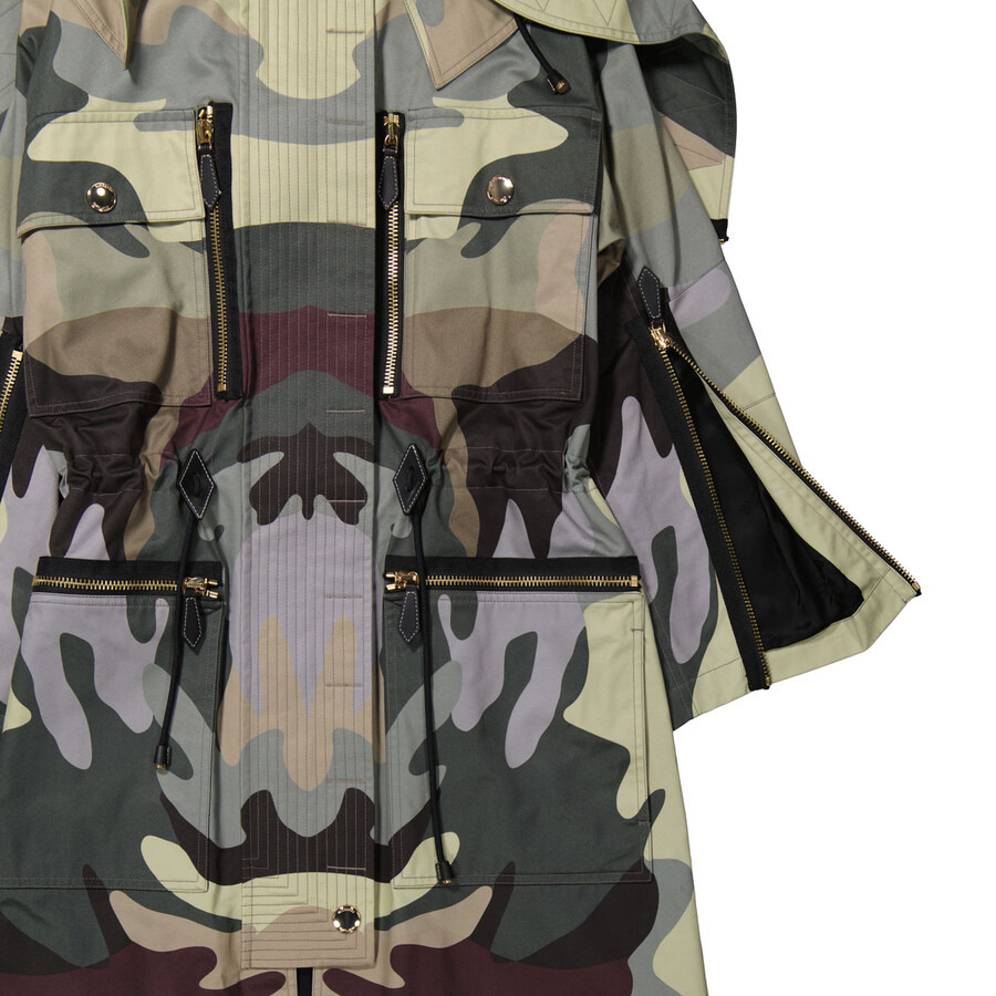 Burberry Ladies Sage Green Single-Breasted Camouflage-Print Cotton Parka - 7