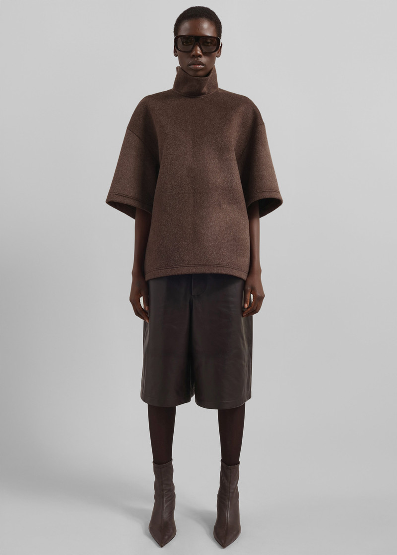 Delancey Mock Neck Wool Top - Brown Melange 3
