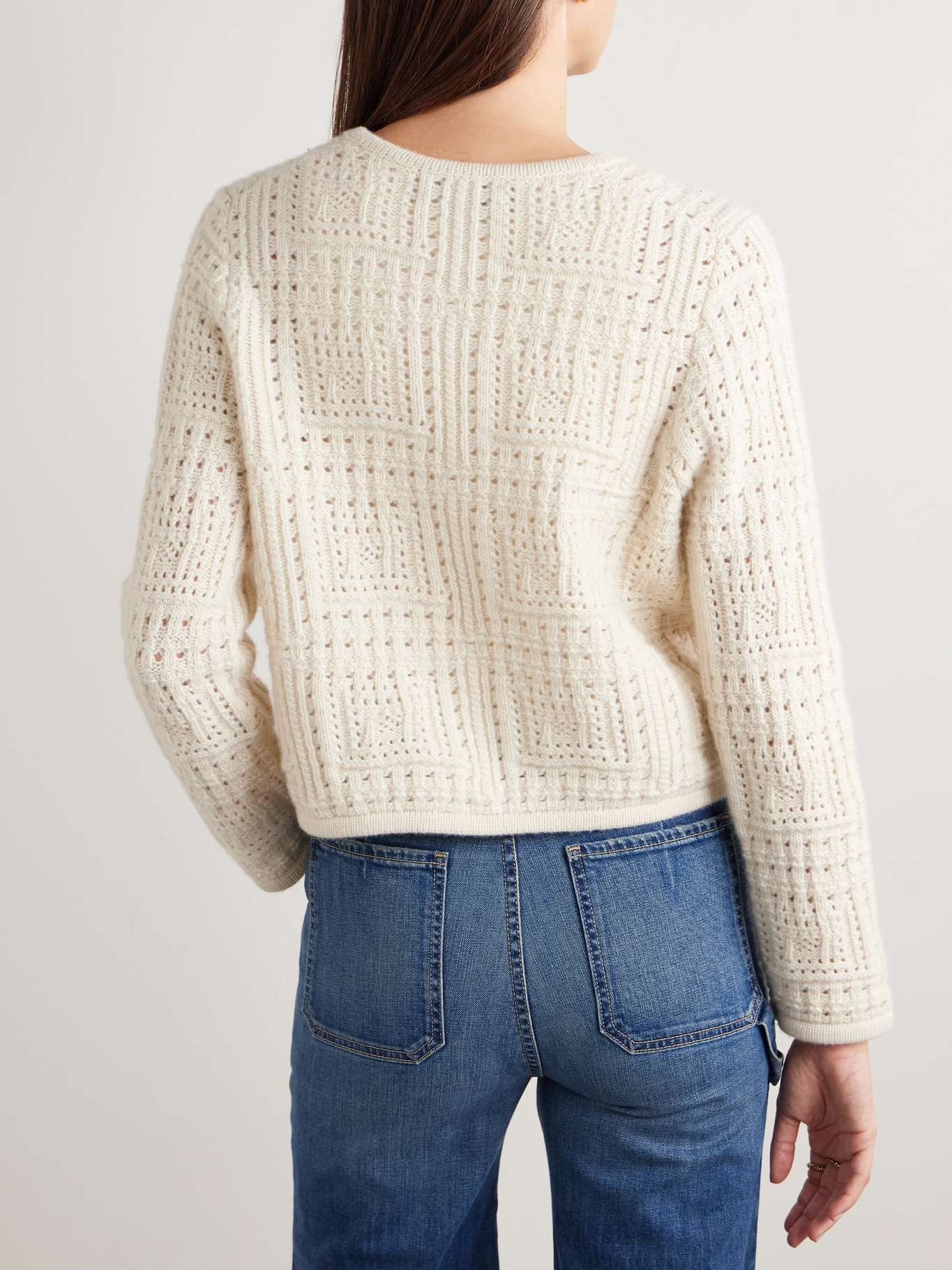 Harry pointelle-knit cashmere cardigan Ivory - 3