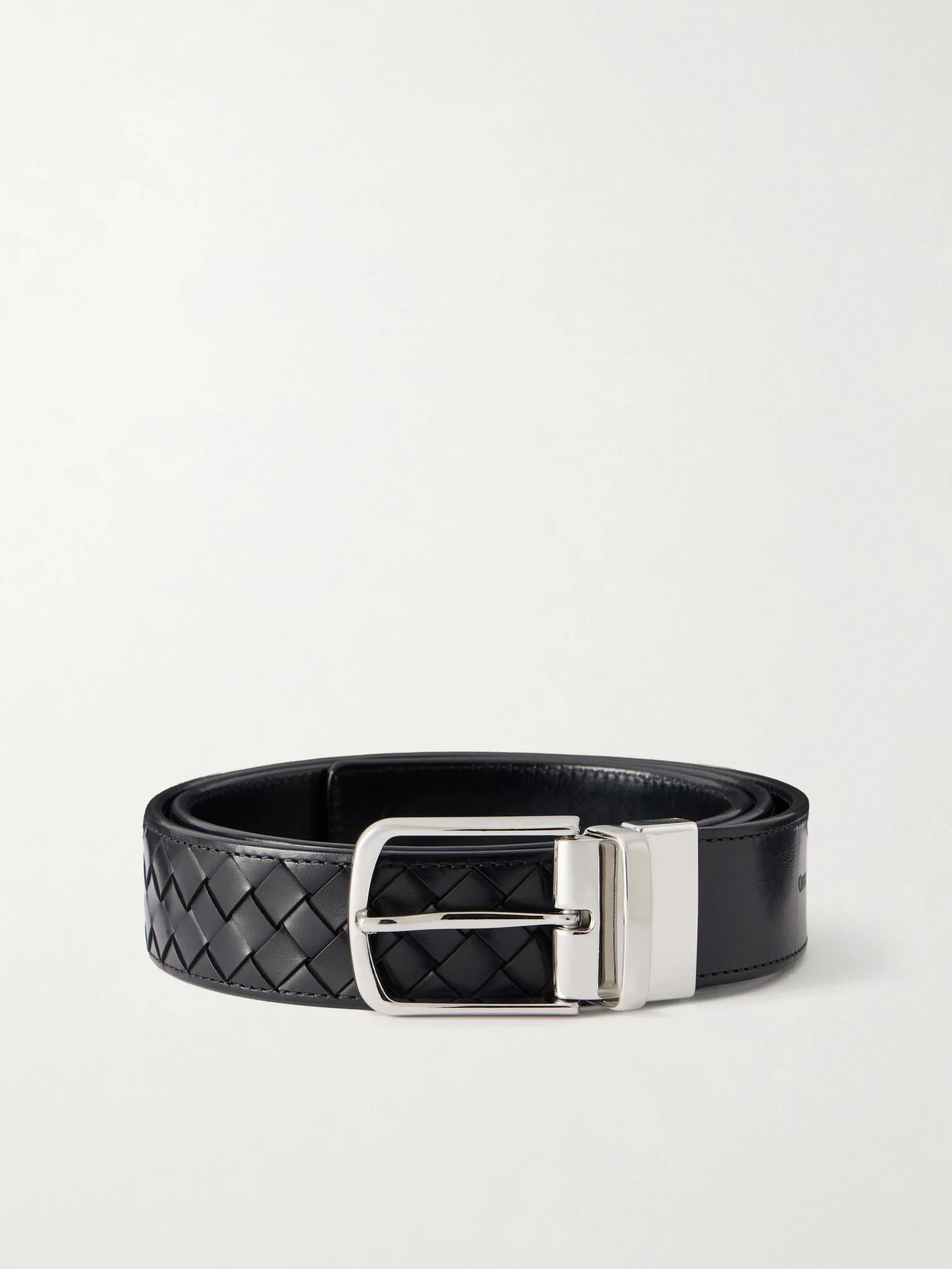 4cm Woven Leather Belt Black - 1