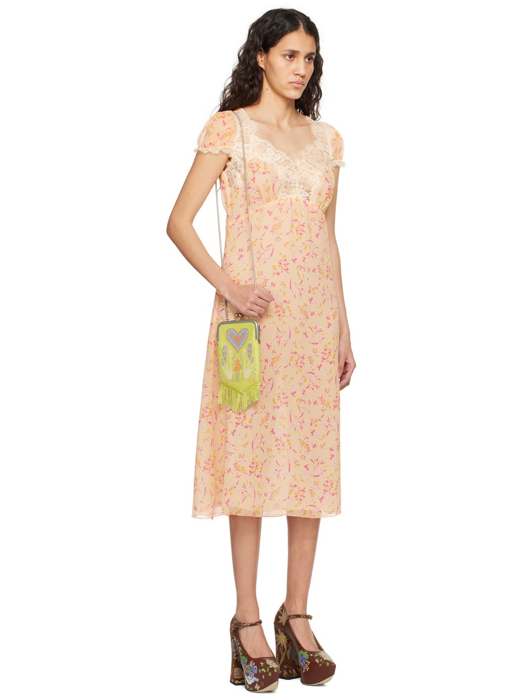 Orange Floral Midi Dress - 2