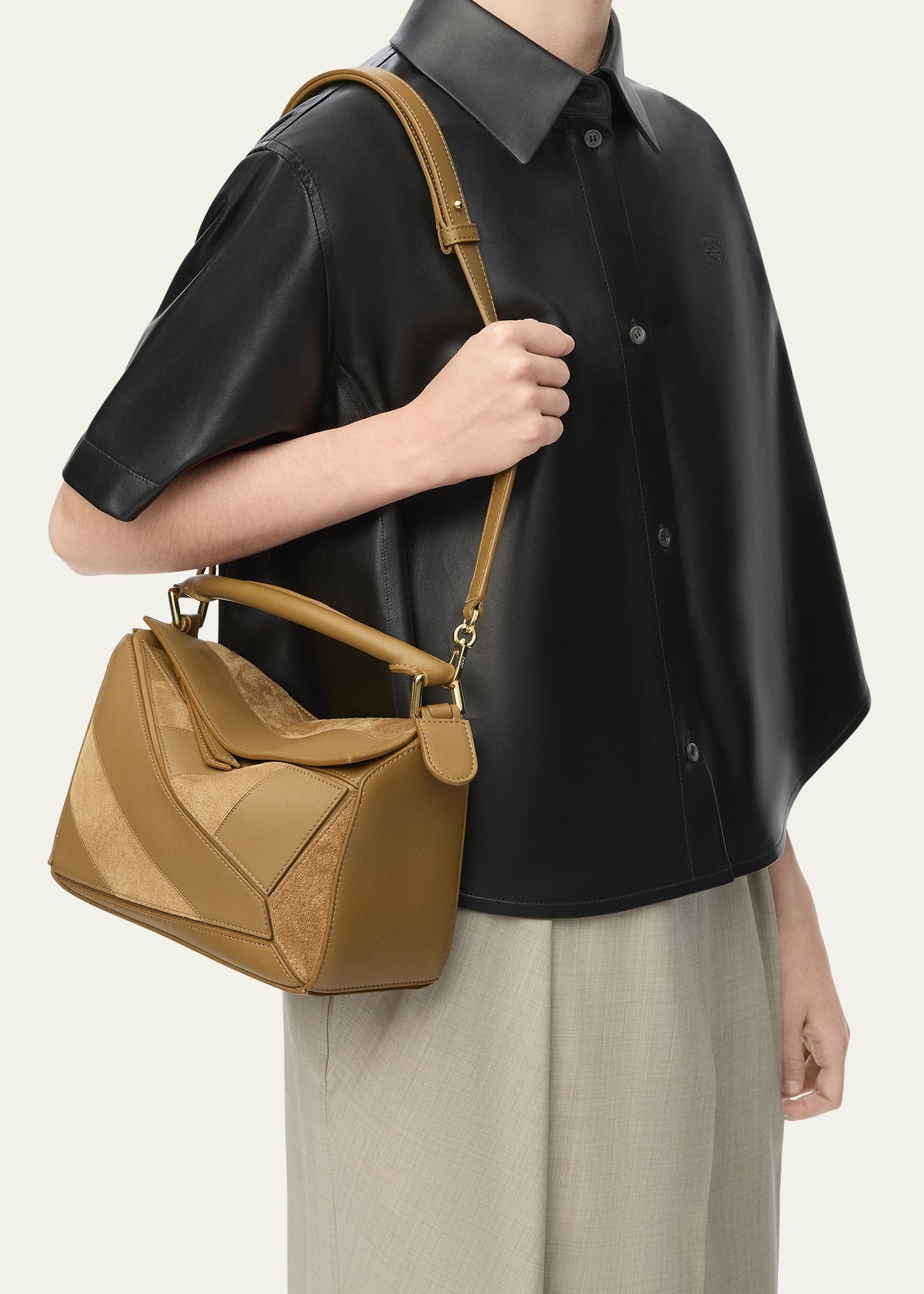 Puzzle Small Striped Top-Handle Bag in Leather & Suede - 4