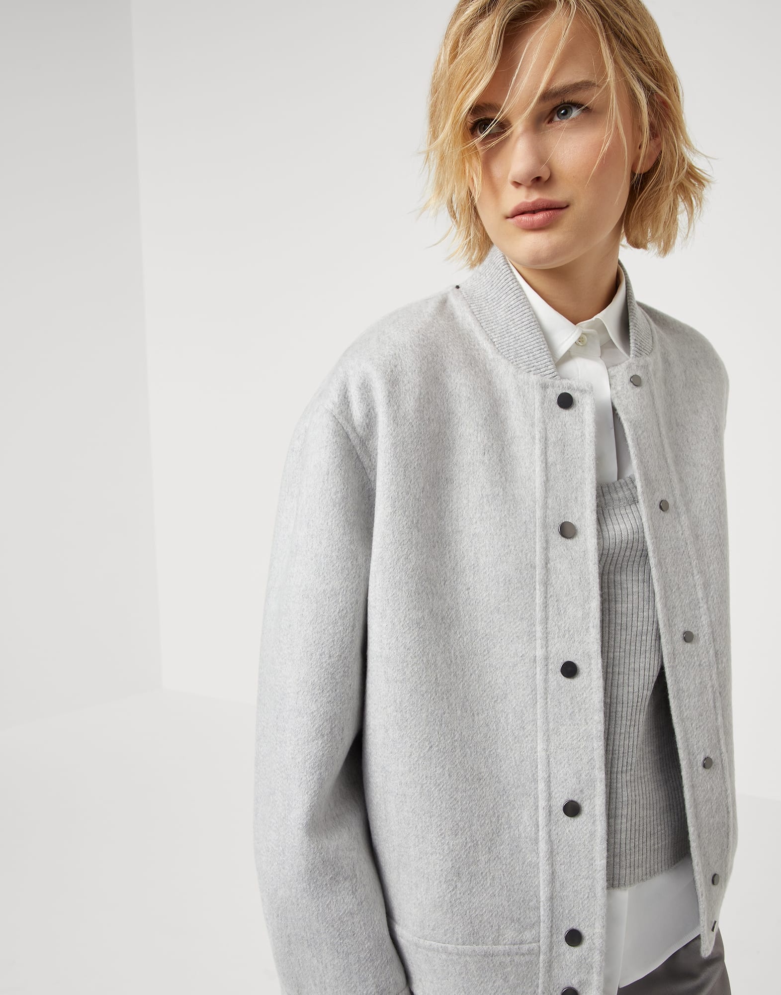 Hand-finished bomber jacket in cashmere beaver double cloth with monili - 4