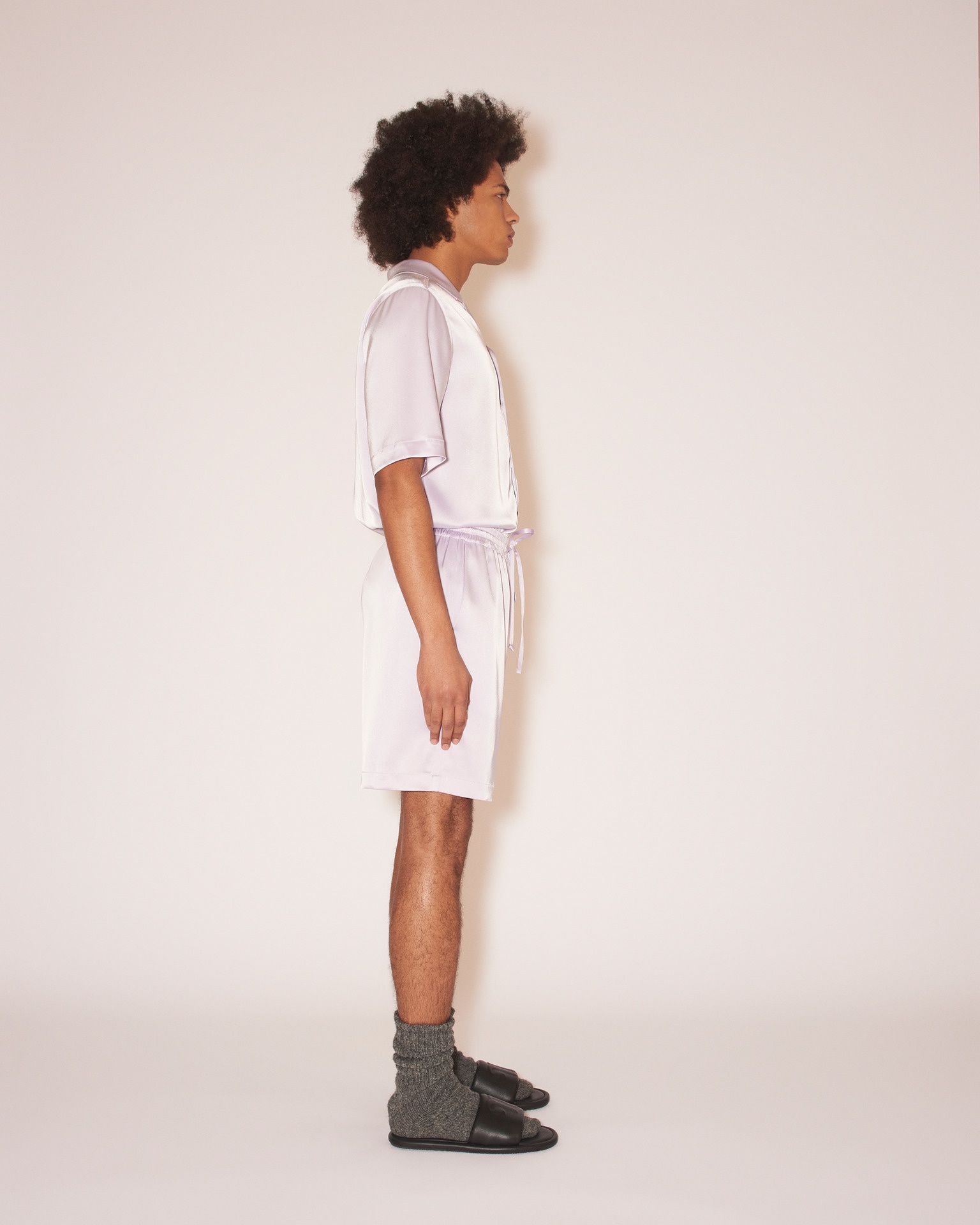 MIK - Slip-satin short sleeve shirt - Purple - 4
