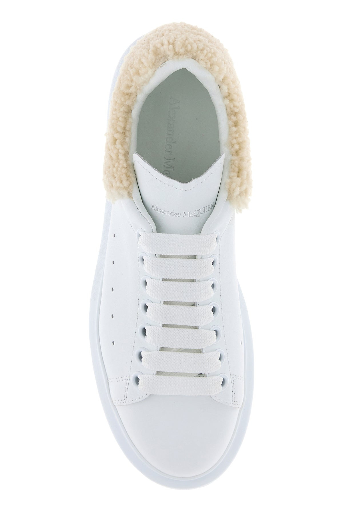 White leather sneakers with beige shearling heel - 4