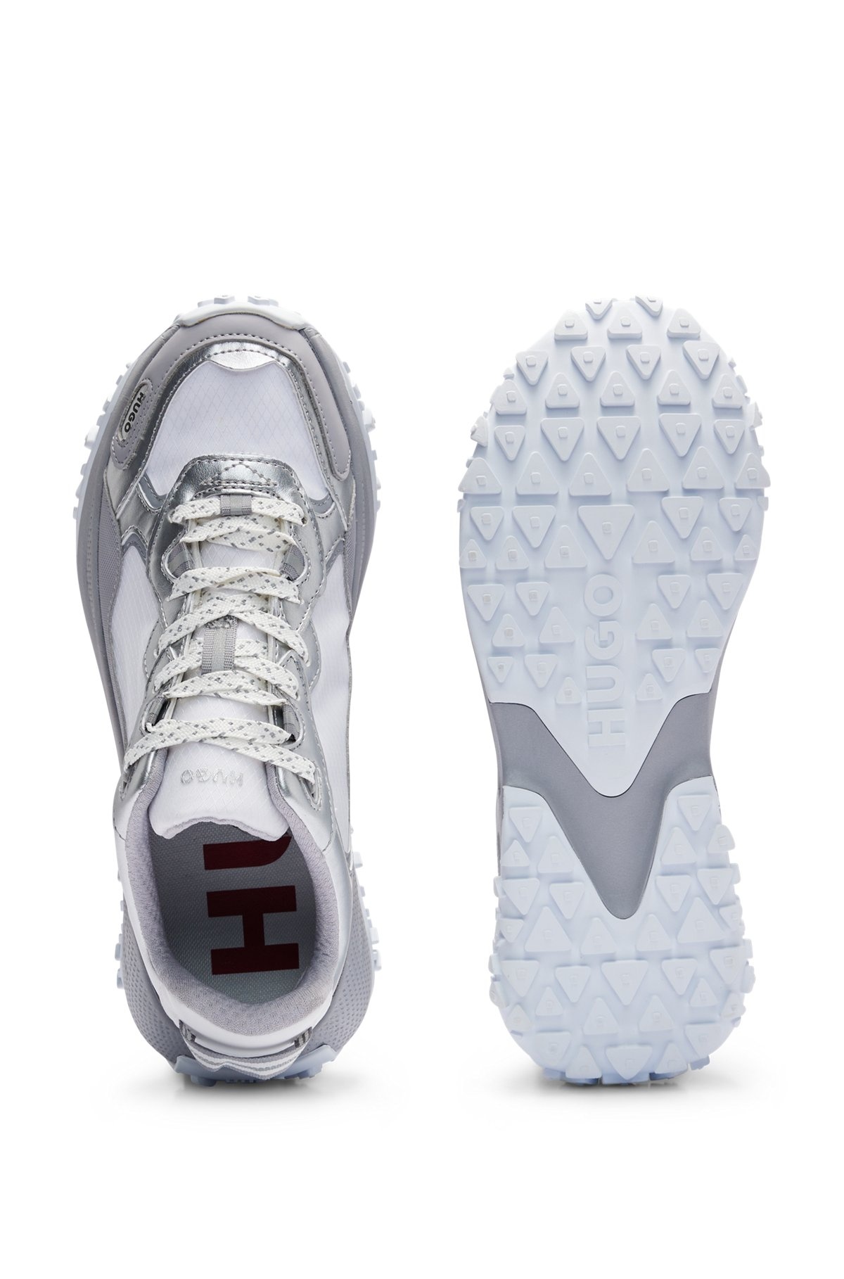 MIXED-MATERIAL LACE-UP SNEAKERS WITH METALLIC DETAILS - 3