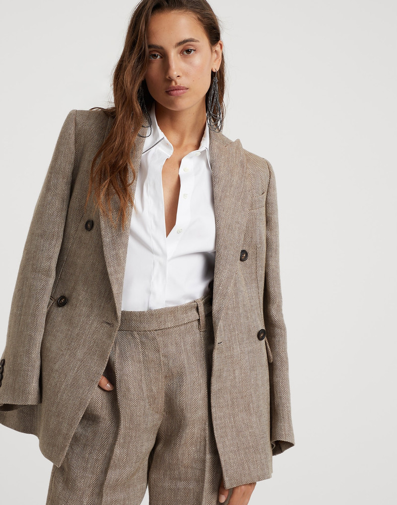 Irish linen chevron blazer with monili 4