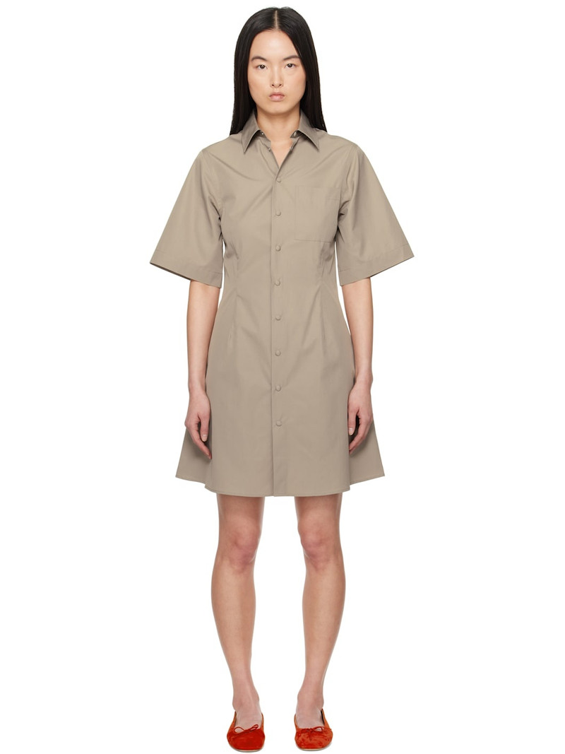 Taupe Cotton Short Sleeve Shirt Minidress 1
