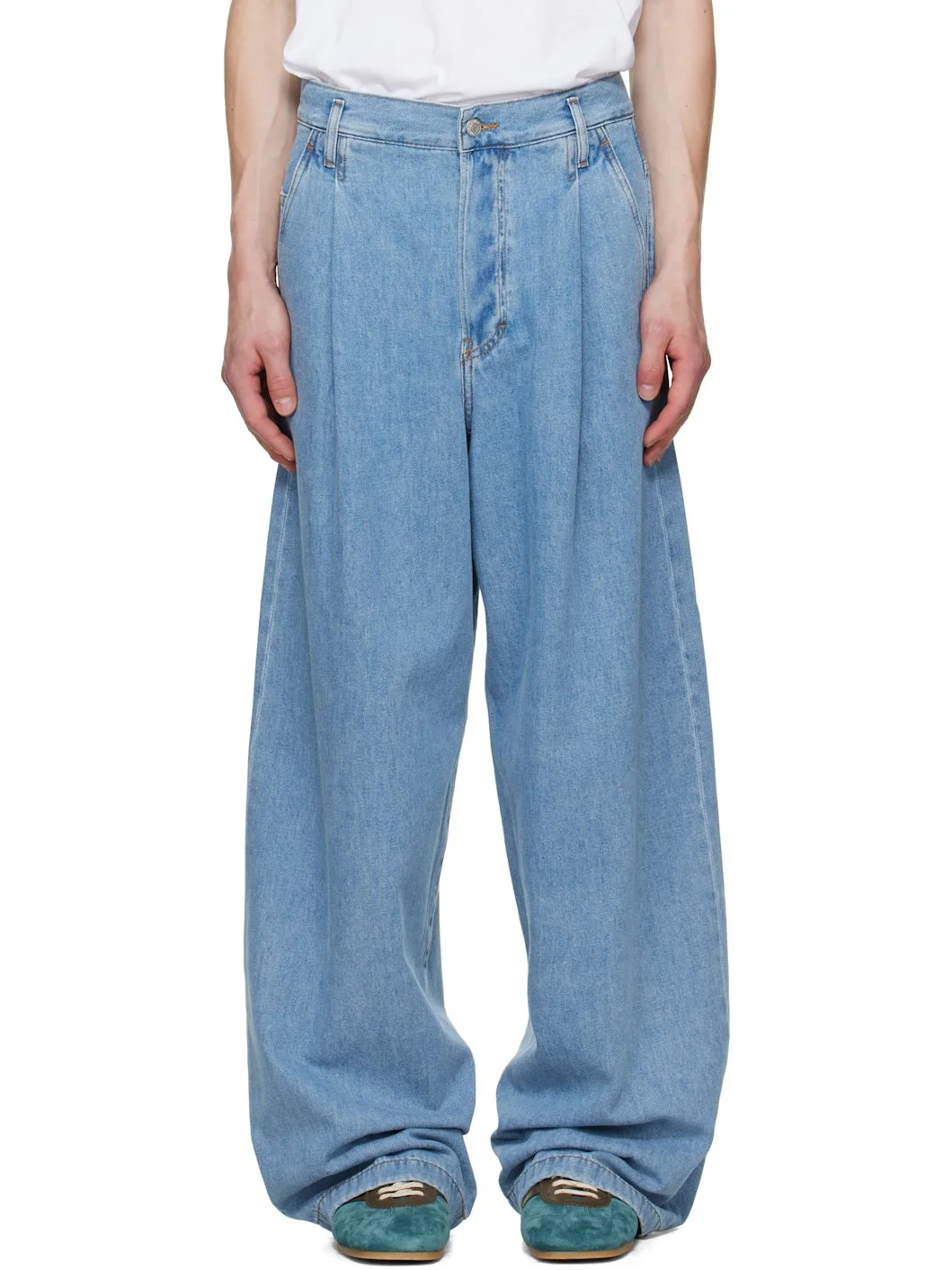 Blue Pleated Jeans - 1