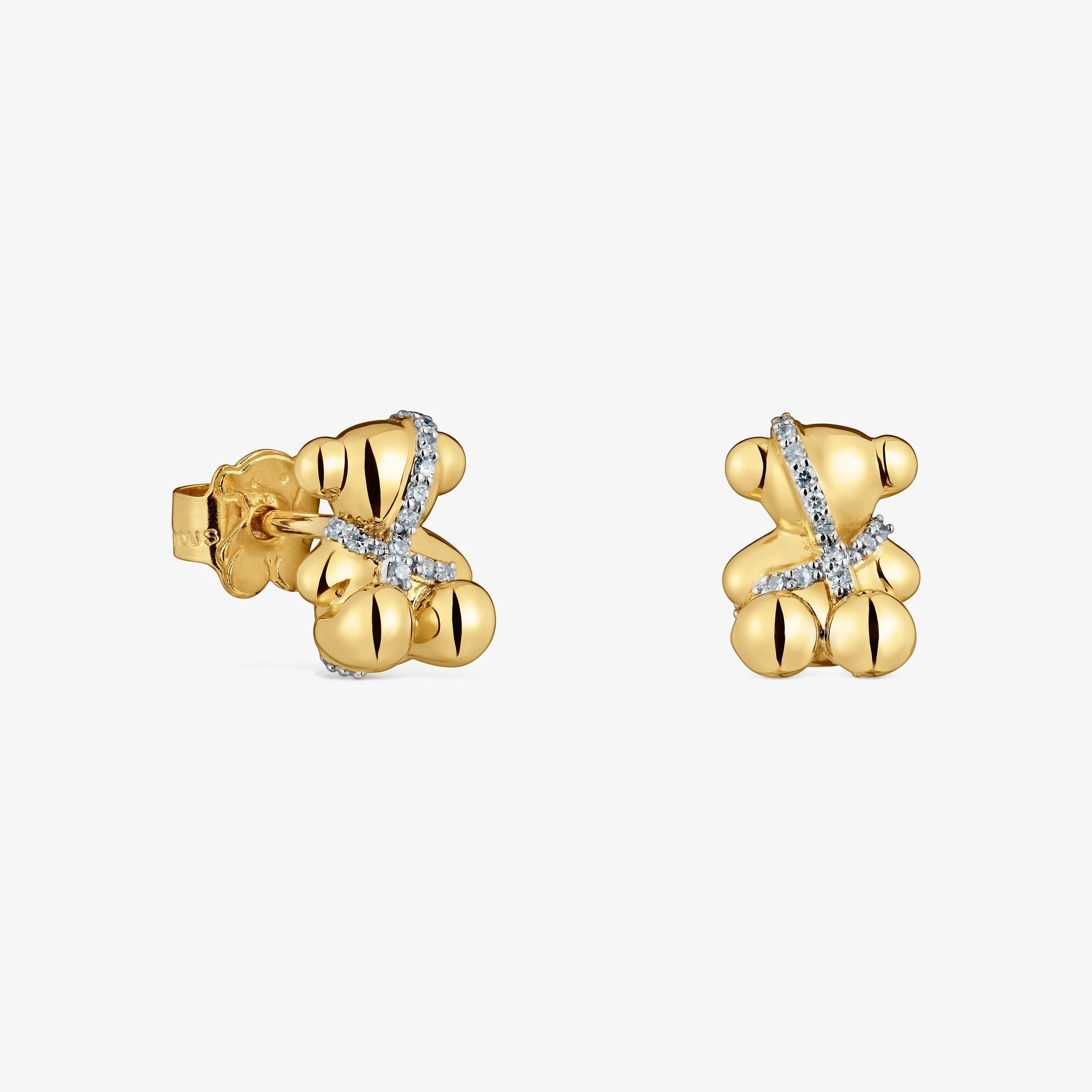 Small 18K solid gold and diamonds bear Earrings Lligat - 1