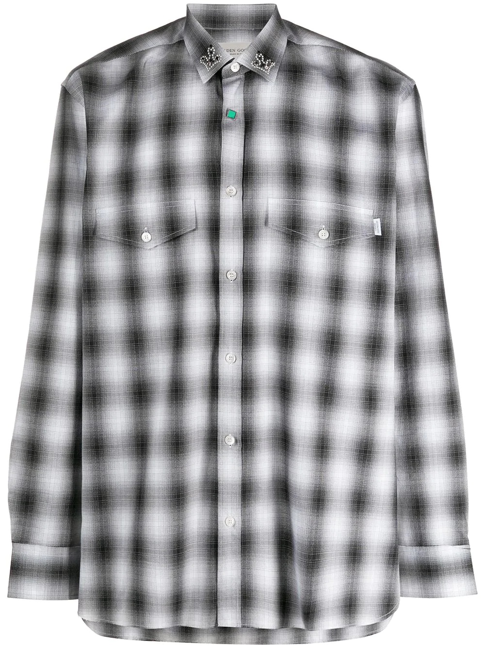 collar embellished checked shirt - 1