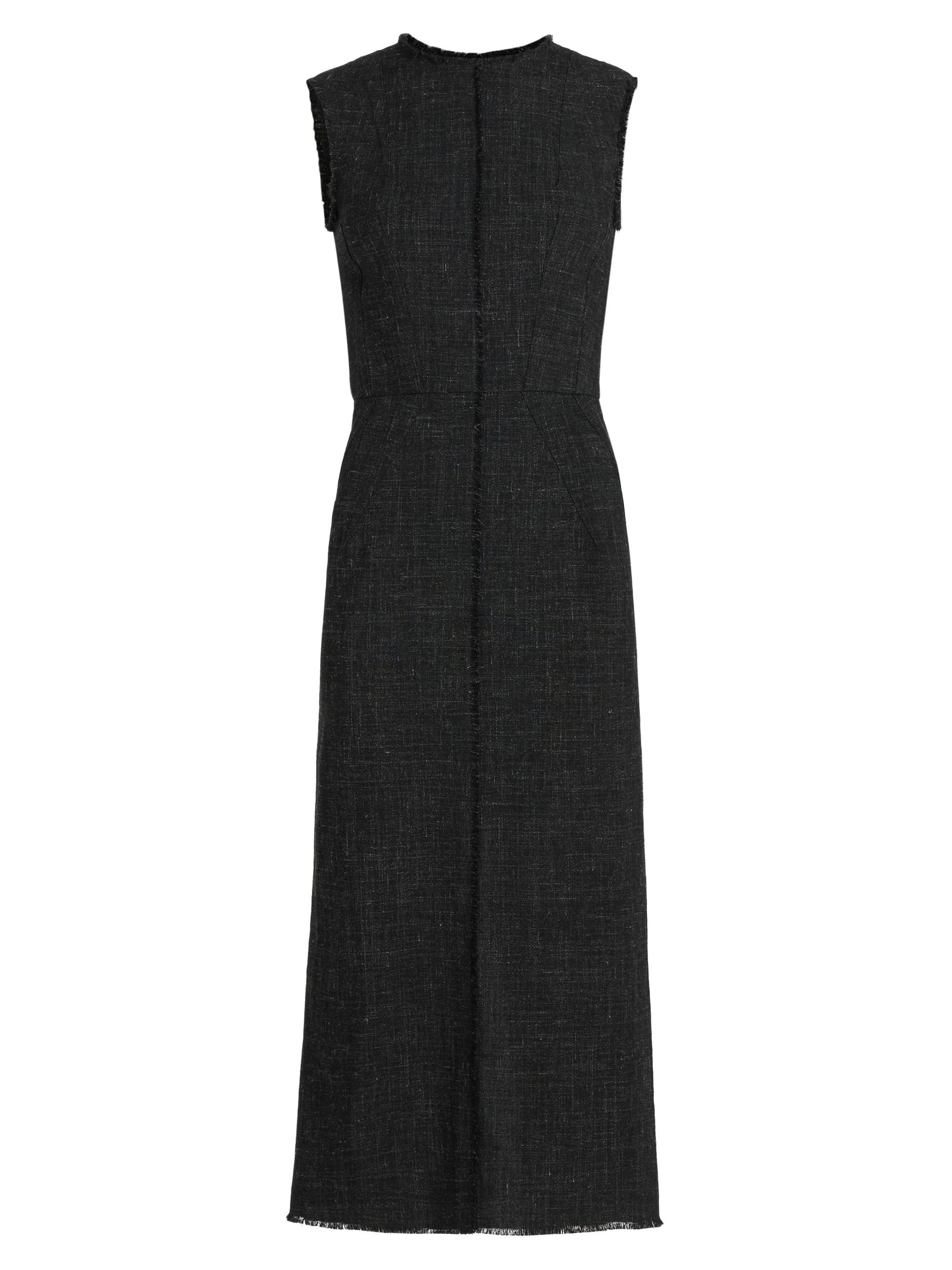 Women's Seamed Wool-Linen Sheath Dress - Anthracite - 1