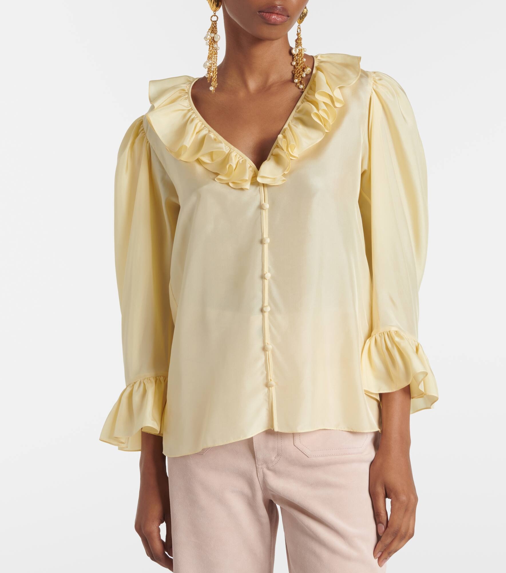 Ruffled silk habutai blouse - 6