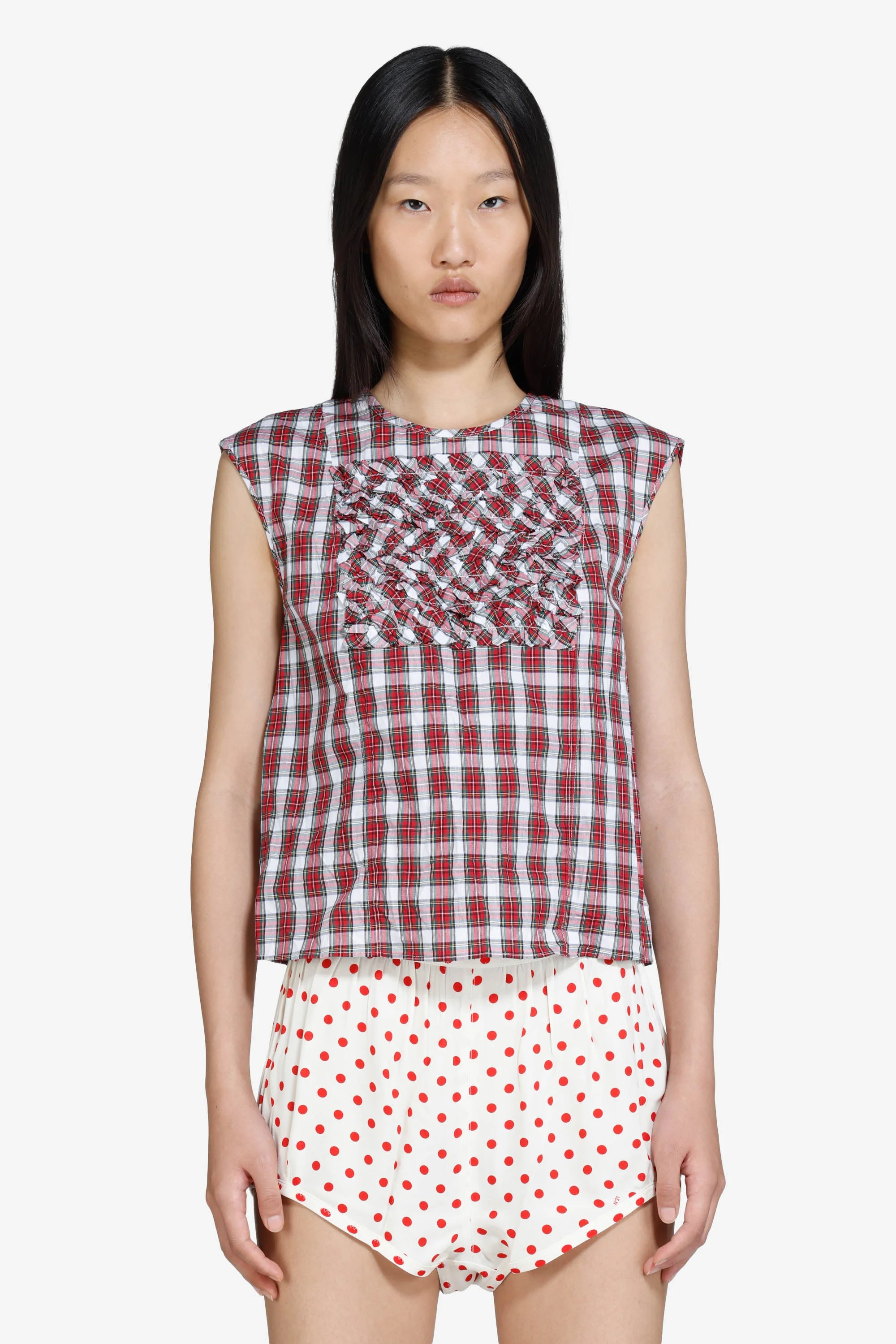 SLEEVELESS CHECKED TOP - 1