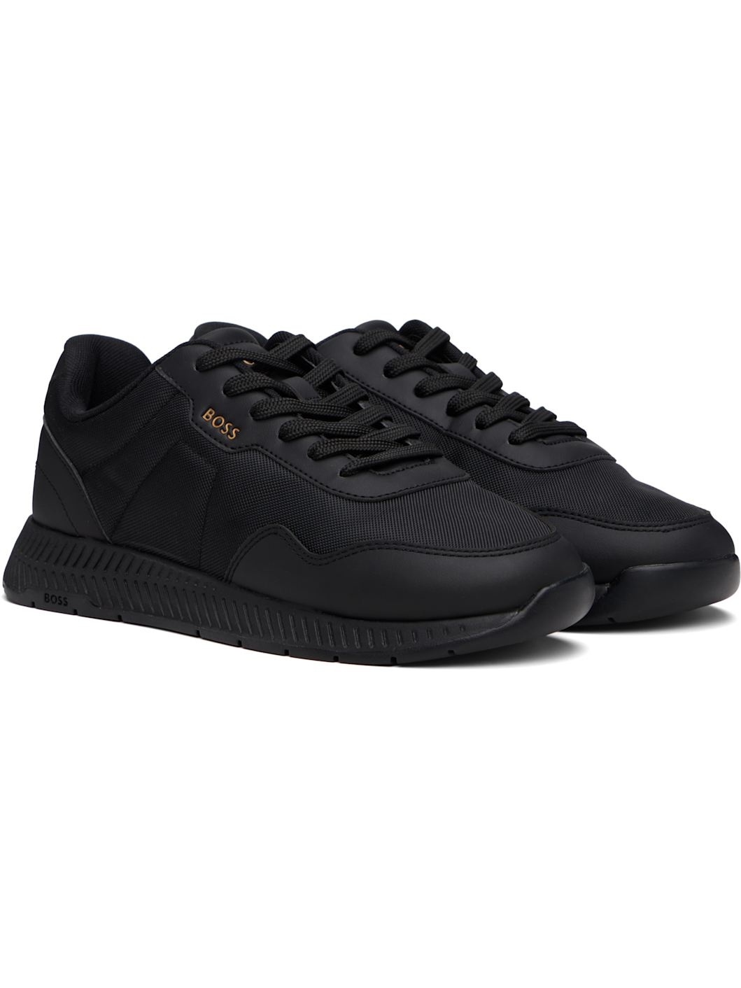 Black Faux-Leather & Mesh Sneakers - 4