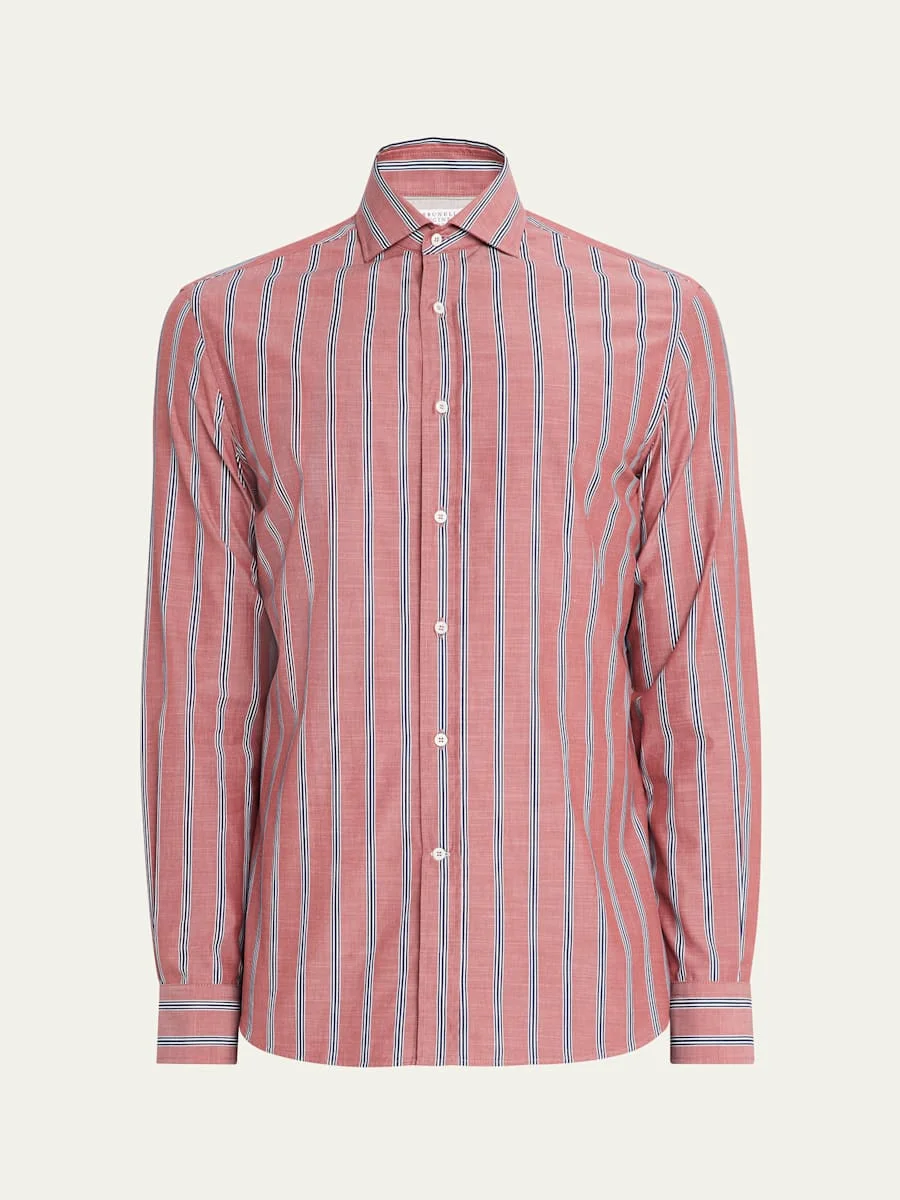 Men's Cotton Multi-Stripe Button-Down Shirt - 1