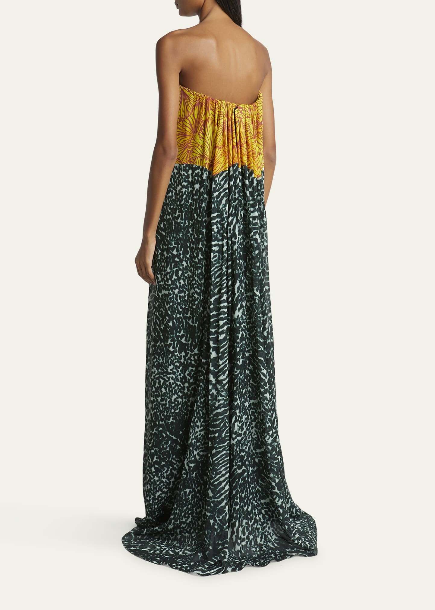 Doja Colorblock Printed Strapless Long Dress - 3