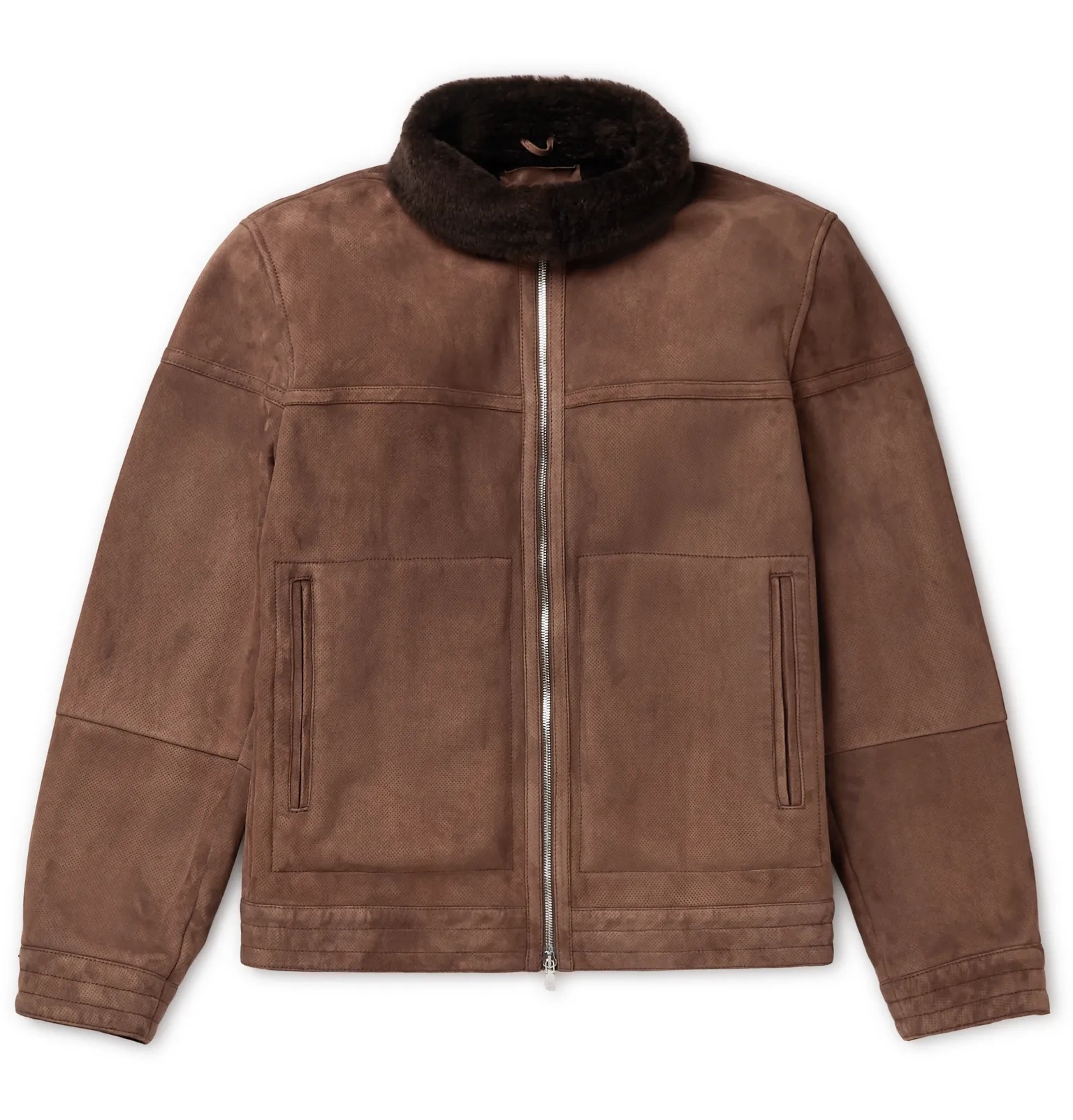 Shearling-Lined Perforated-Suede Jacket - 1