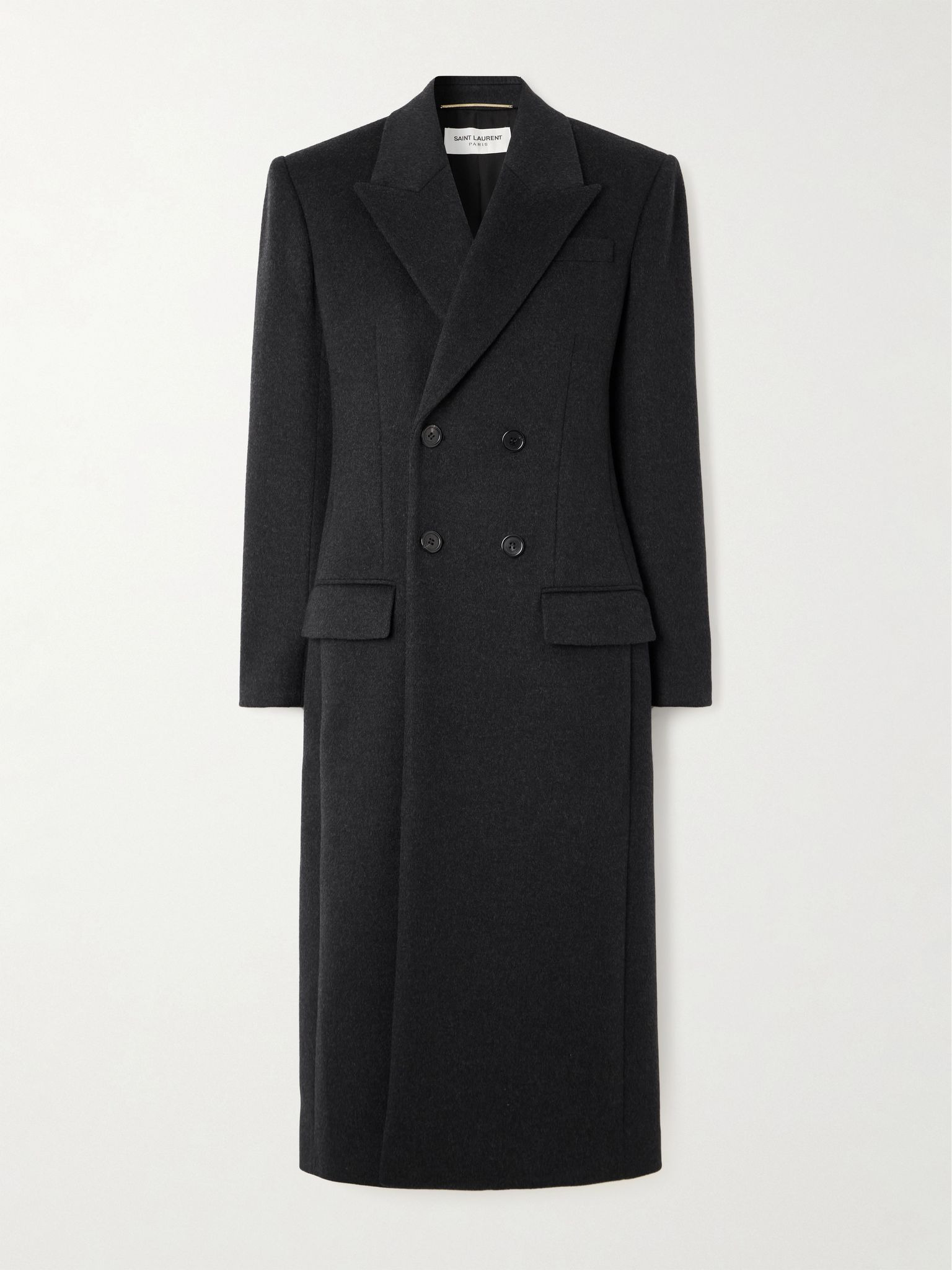 Double-breasted brushed wool and cashmere-blend coat Dark gray - 1
