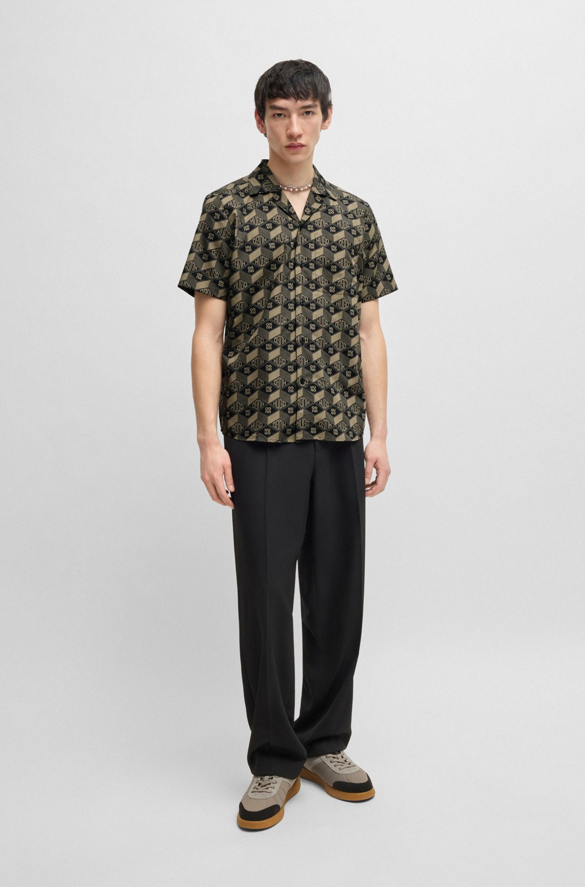 RELAXED-FIT SHIRT IN COTTON WITH GEOMETRIC-LOGO PRINT - 4