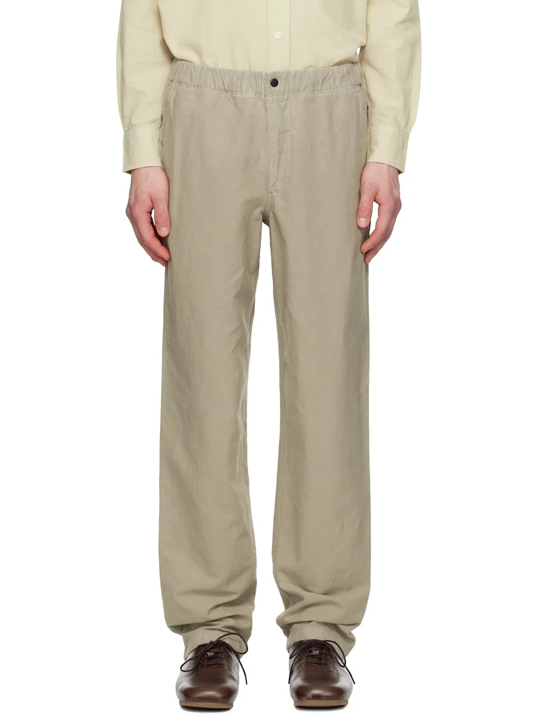 Taupe Ezra Relaxed Cotton Linen Trousers - 1