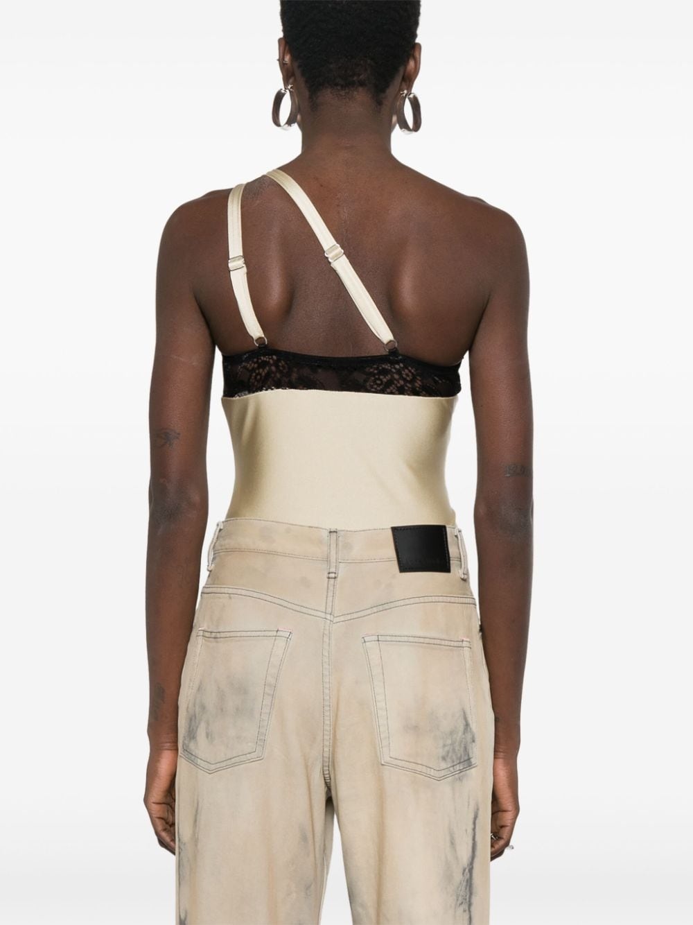 lace-detailing asymmetric bodysuit - 4