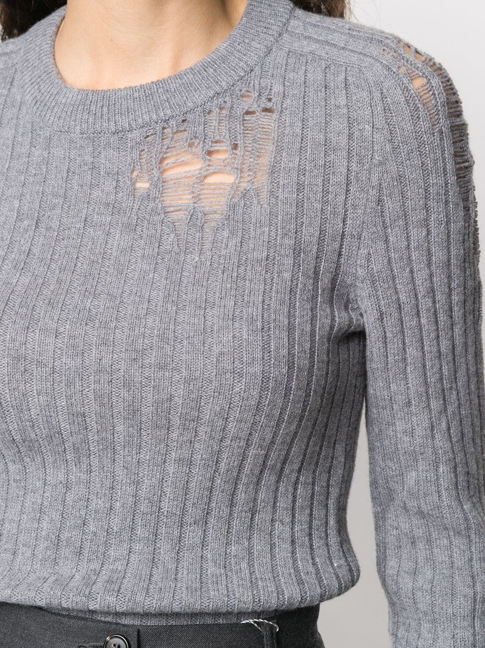 distressed-effect ribbed-knit jumper - 5