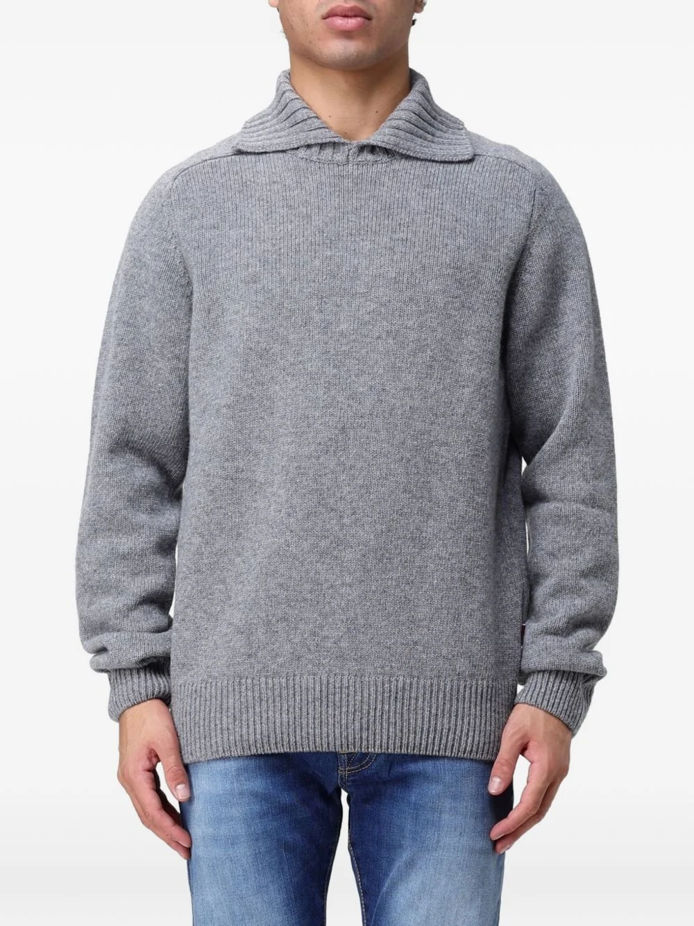 ribbed shawl-collar sweater - 1