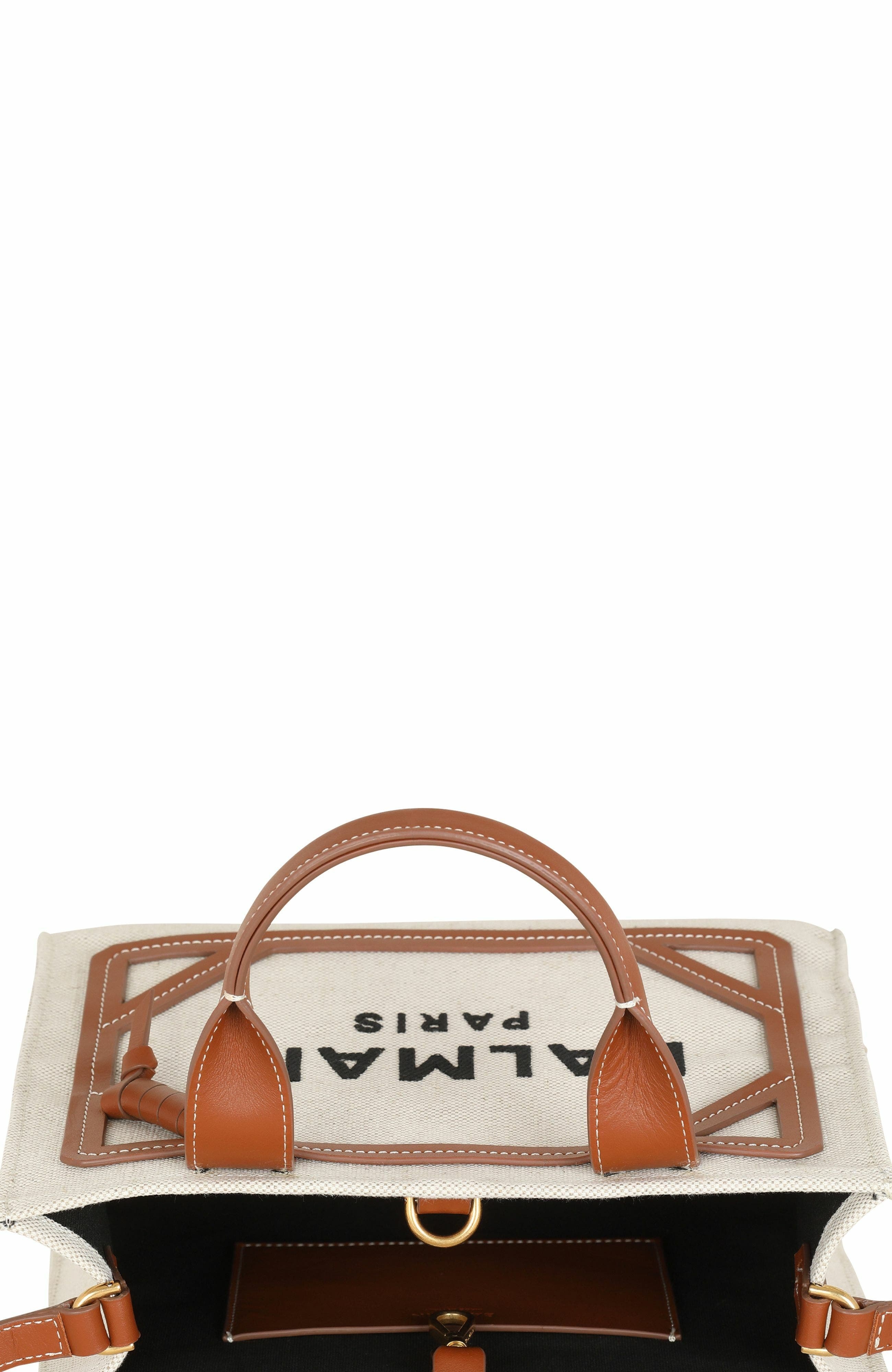 Balmain B-Army small tote bag in canvas and leather in Beige at Nordstrom - 3